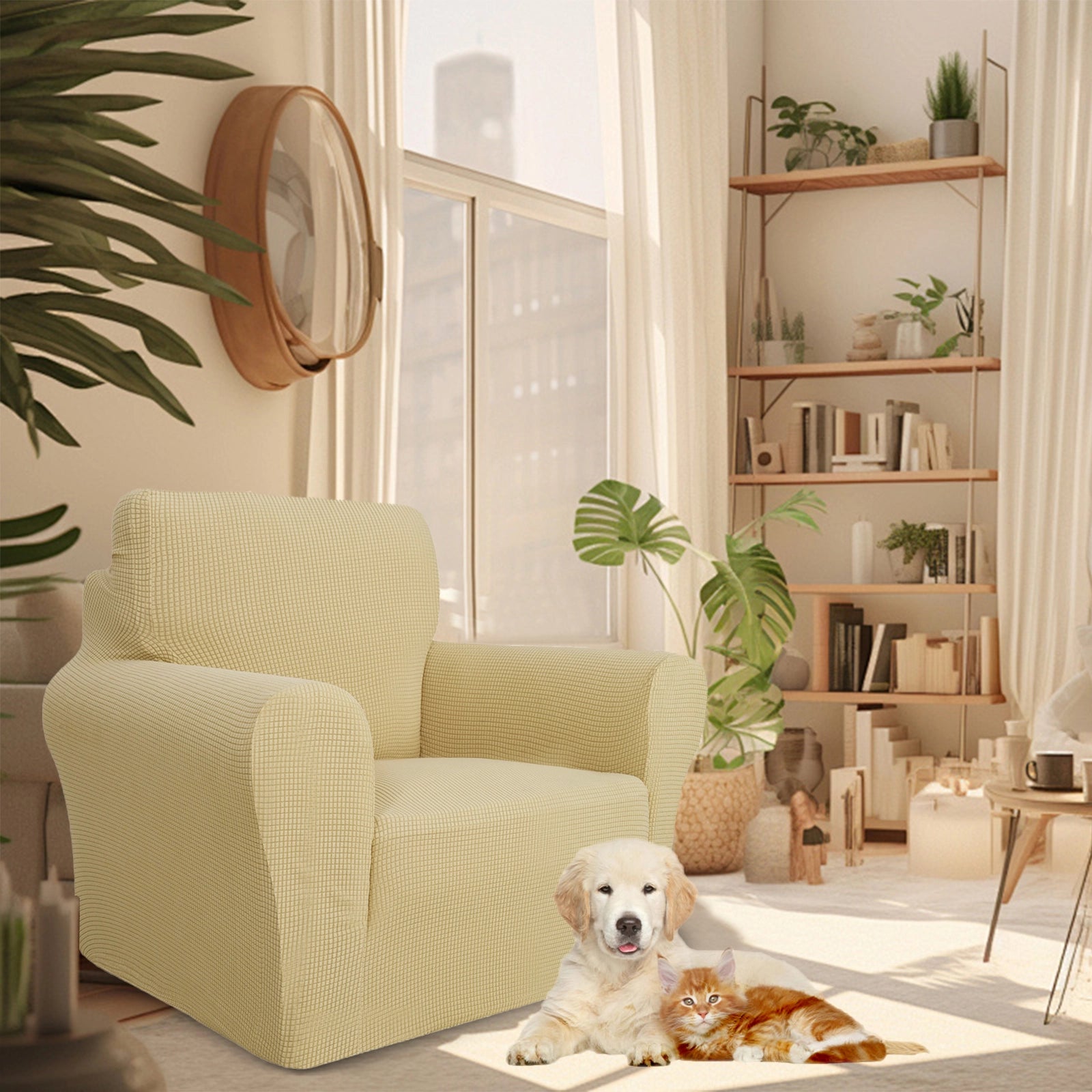 YSTYLE 1 Seater Sofa Cover – Stretch,Anti-Slip & Pet-Friendly, Scratch Resistant, Washable-Grid