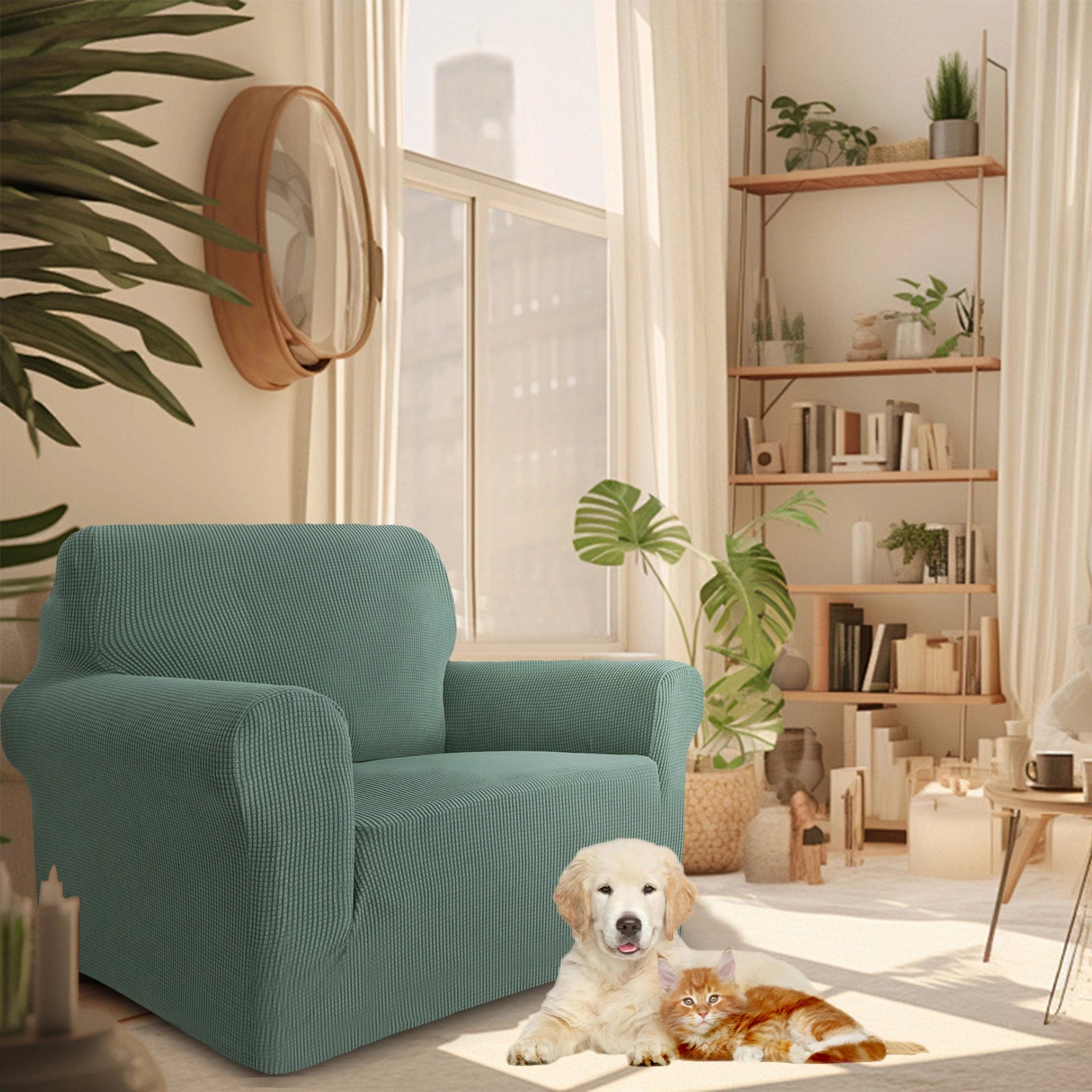 YSTYLE 1 Seater Sofa Cover – Stretch,Anti-Slip & Pet-Friendly, Scratch Resistant, Washable-Grid