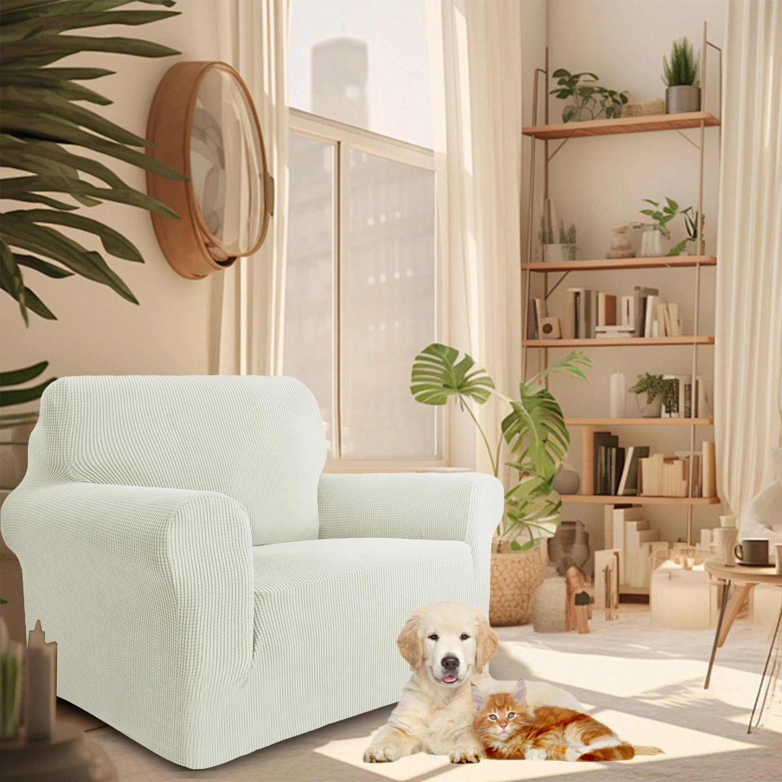 YSTYLE Stretch 1 Seater Sofa Cover with Armrests Anti Slip-YSTYLE