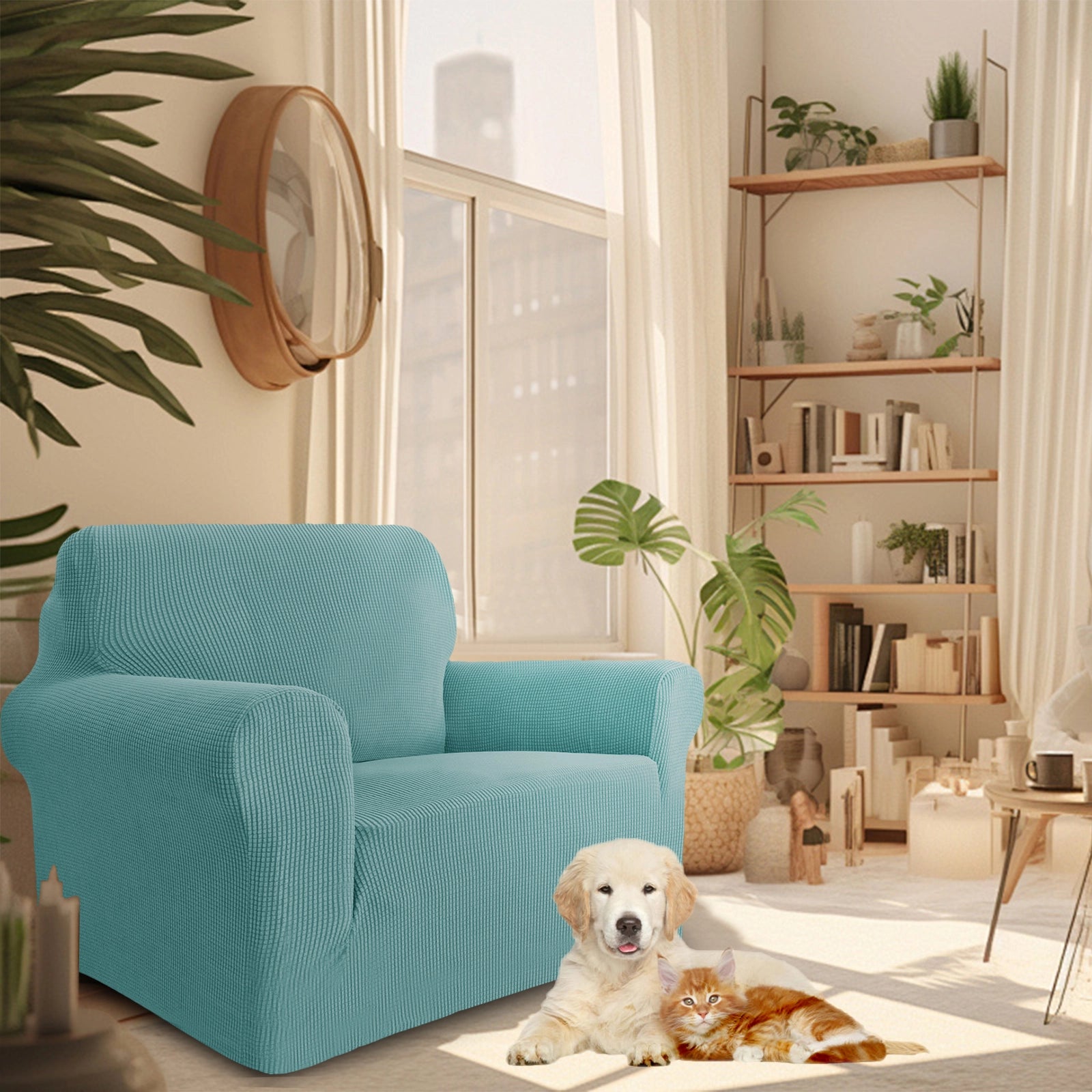 YSTYLE 1 Seater Sofa Cover – Stretch,Anti-Slip & Pet-Friendly, Scratch Resistant, Washable-Grid