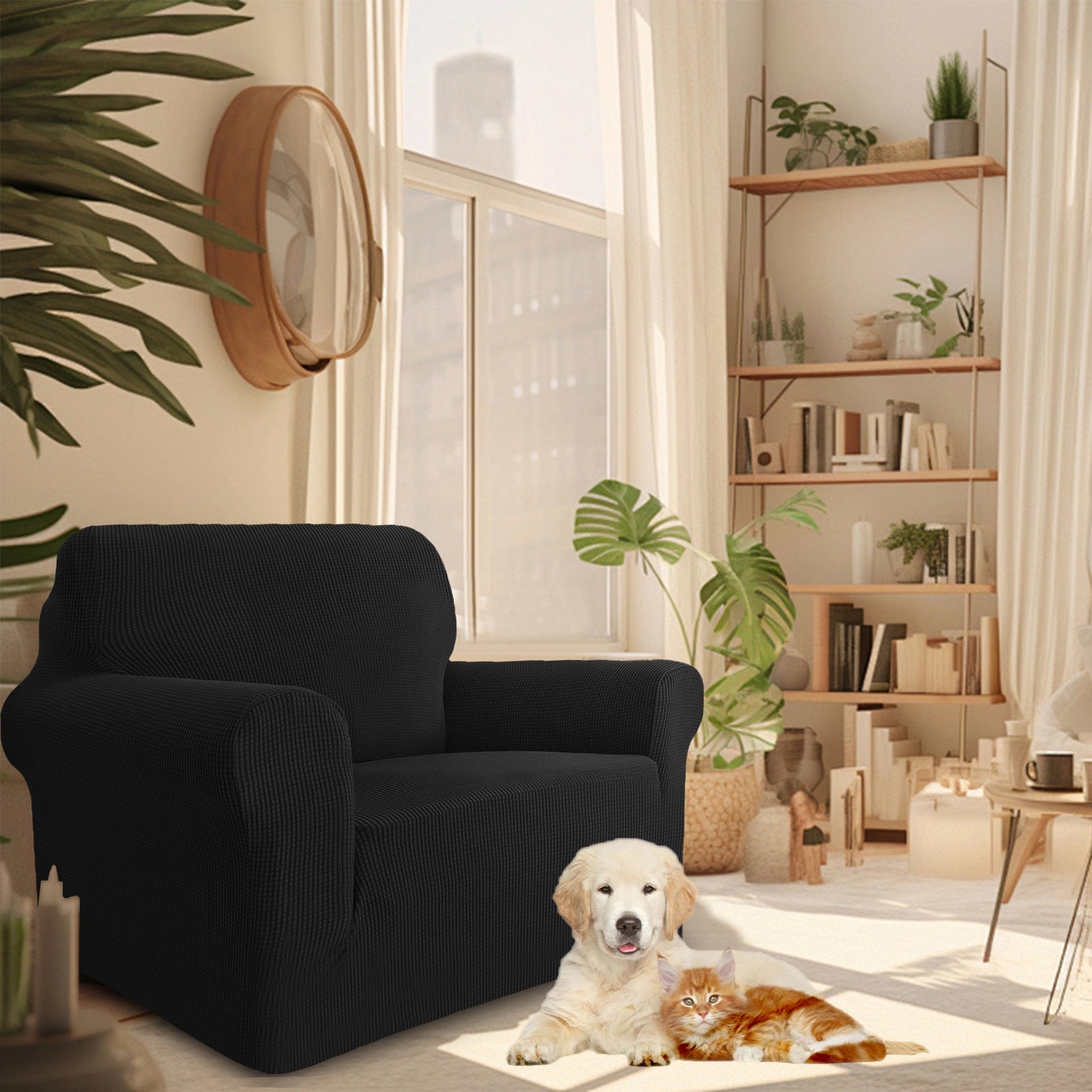 YSTYLE Stretch 1 Seater Sofa Cover with Armrests Anti Slip-YSTYLE