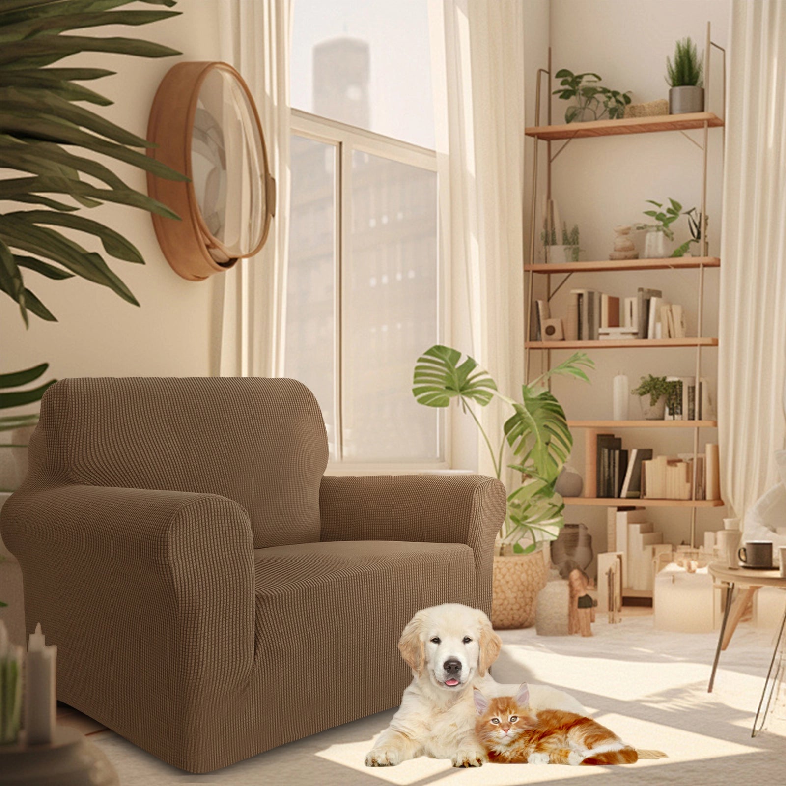 YSTYLE Stretch 1 Seater Sofa Cover with Armrests Anti Slip-YSTYLE