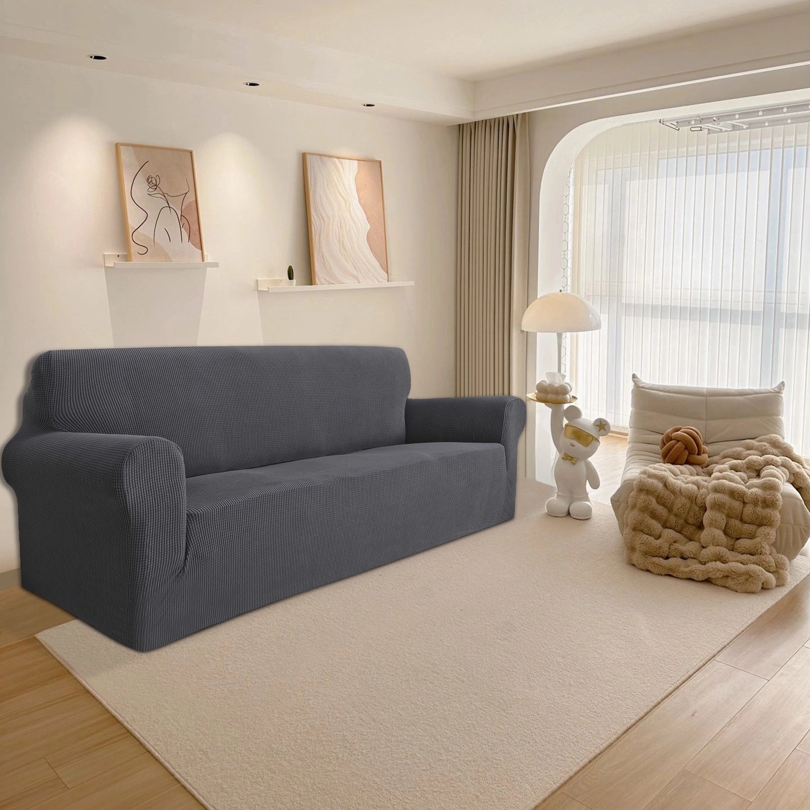 YSTYLE Stretch 3 Seater Sofa Cover with Armrests Anti Slip-YSTYLE