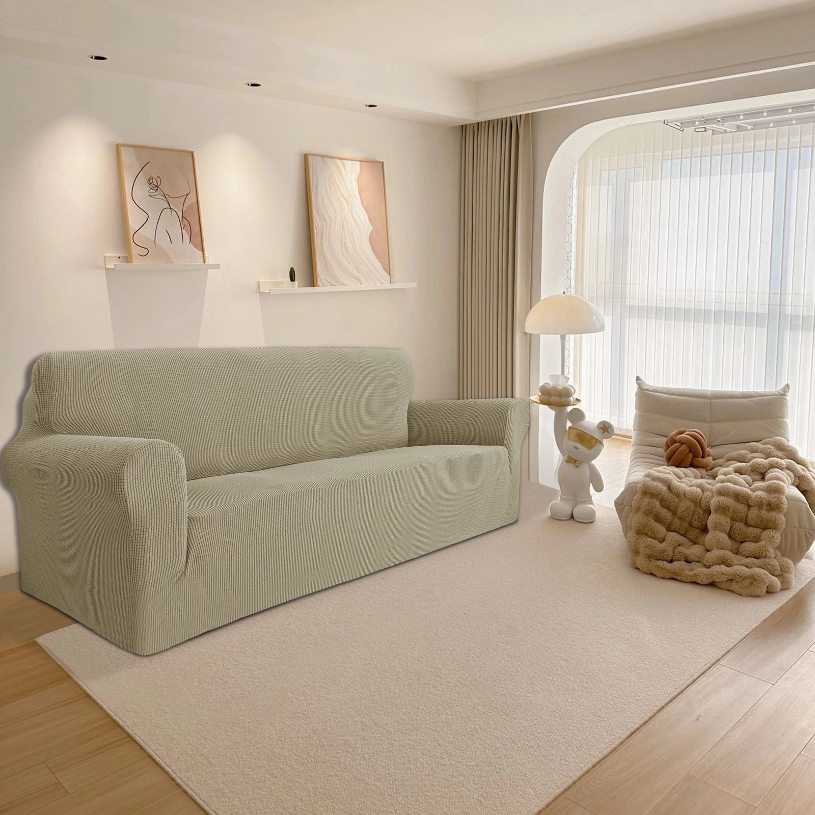 YSTYLE Stretch 3 Seater Sofa Cover with Armrests Anti Slip-YSTYLE