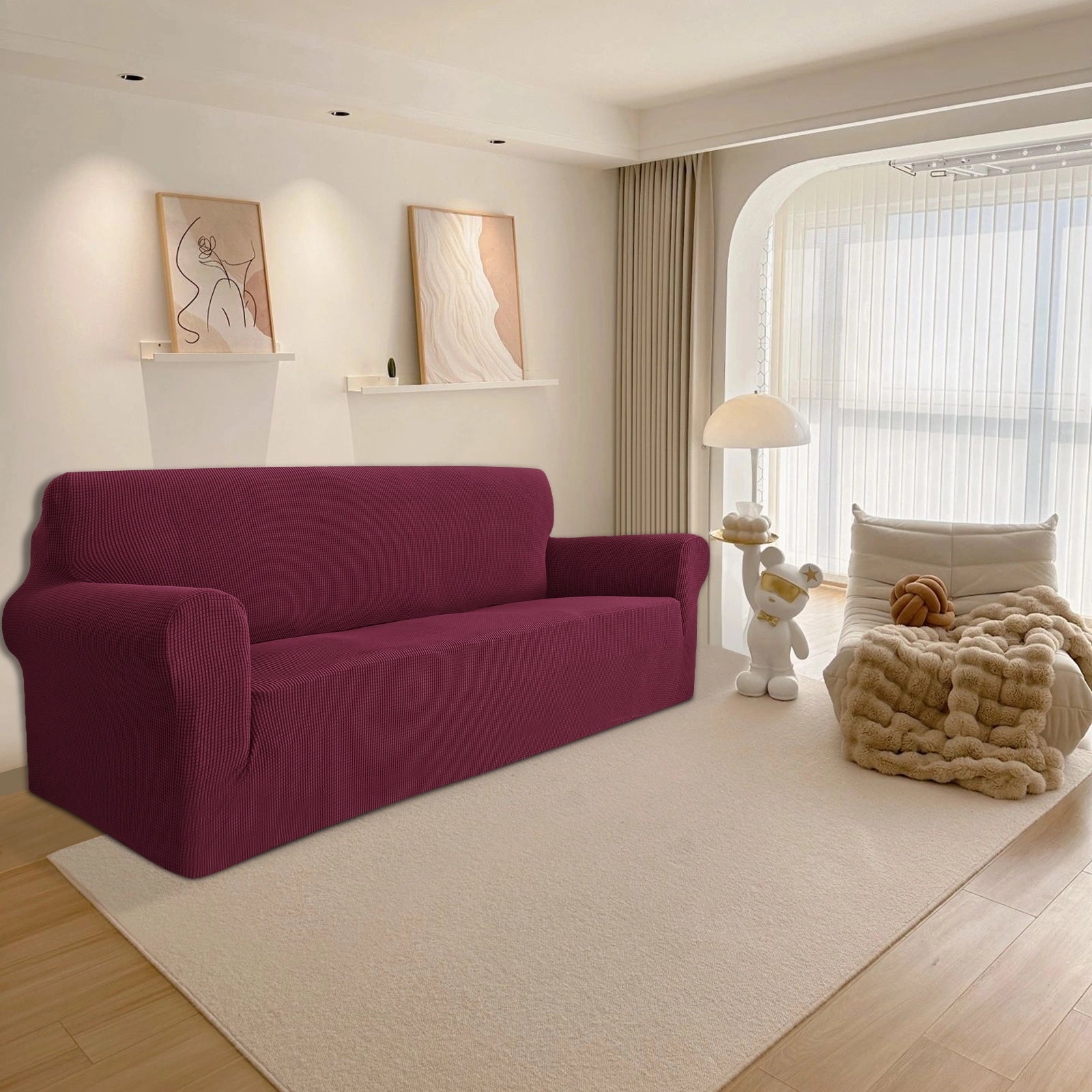 YSTYLE 3 Seater Sofa Cover – Stretch,Anti-Slip & Pet-Friendly, Scratch Resistant, Washable-Grid