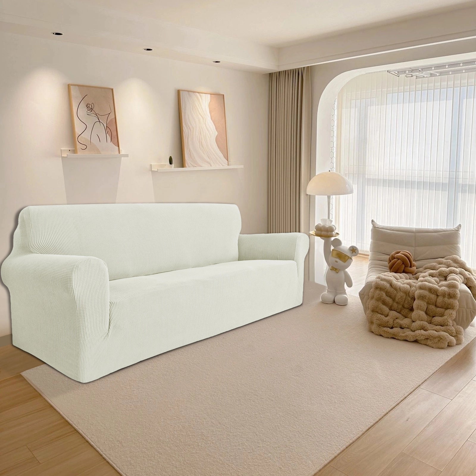 YSTYLE Stretch 3 Seater Sofa Cover with Armrests Anti Slip-YSTYLE