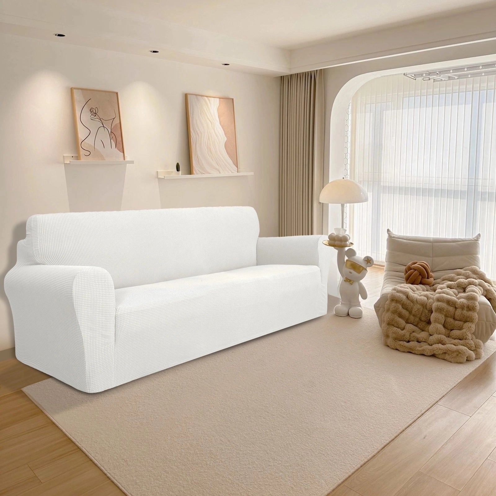 YSTYLE Stretch 4 Seater Sofa Cover with Armrests Anti Slip-YSTYLE