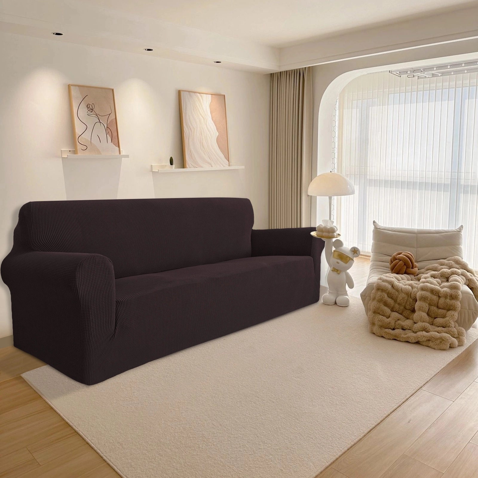 YSTYLE Stretch 4 Seater Sofa Cover with Armrests Anti Slip-YSTYLE