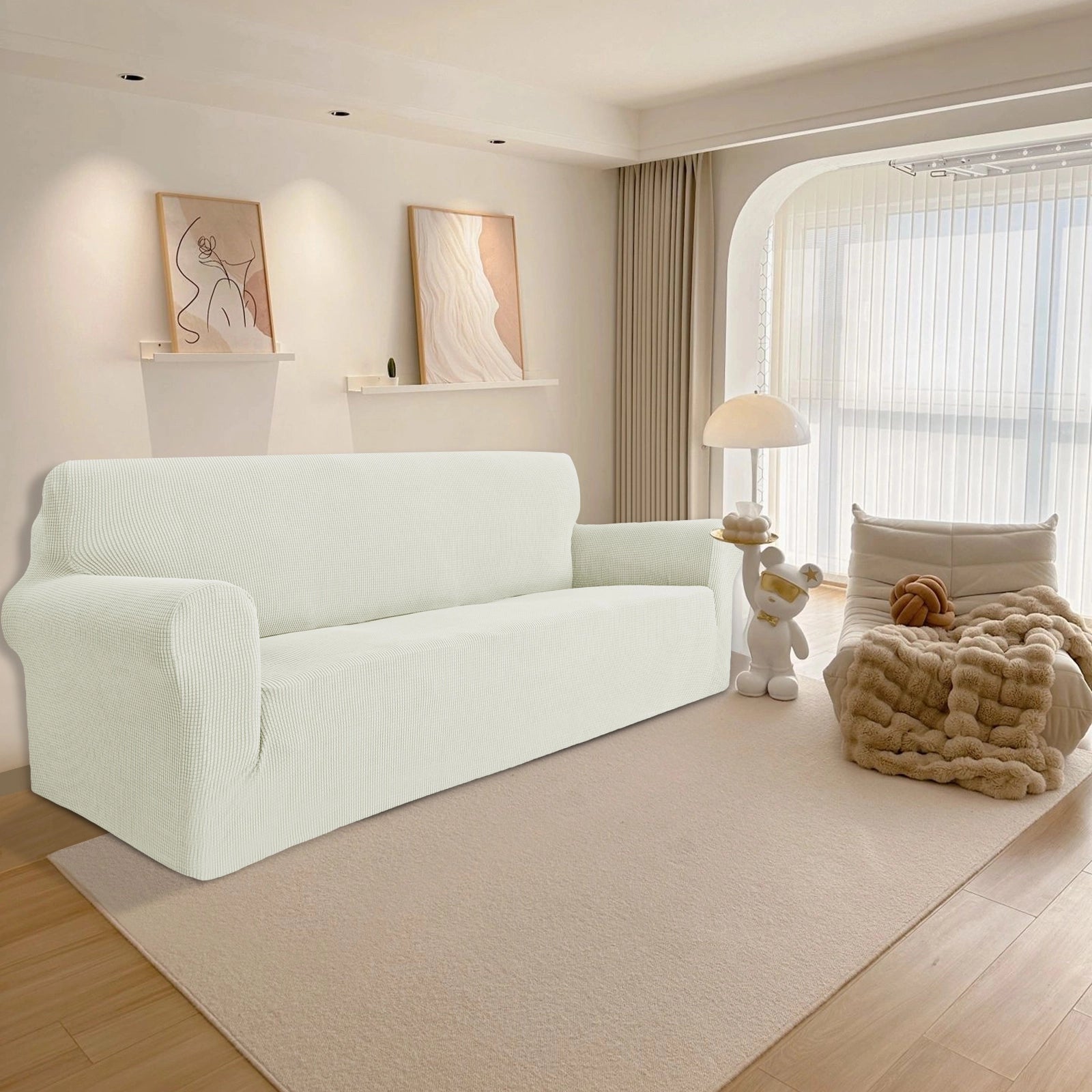 YSTYLE Stretch 4 Seater Sofa Cover with Armrests Anti Slip-YSTYLE