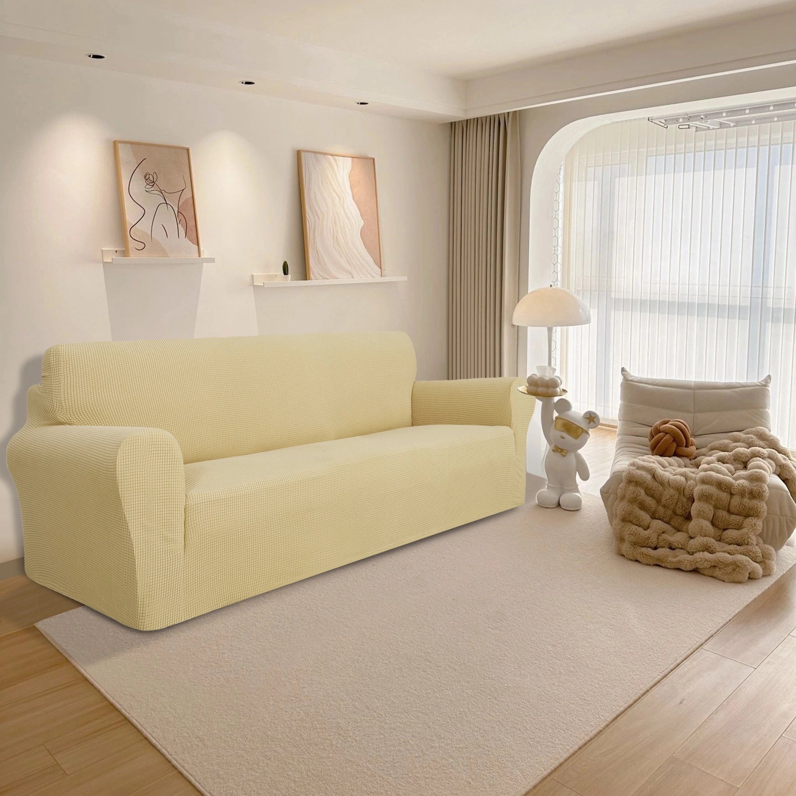 YSTYLE Stretch 4 Seater Sofa Cover with Armrests Anti Slip-YSTYLE