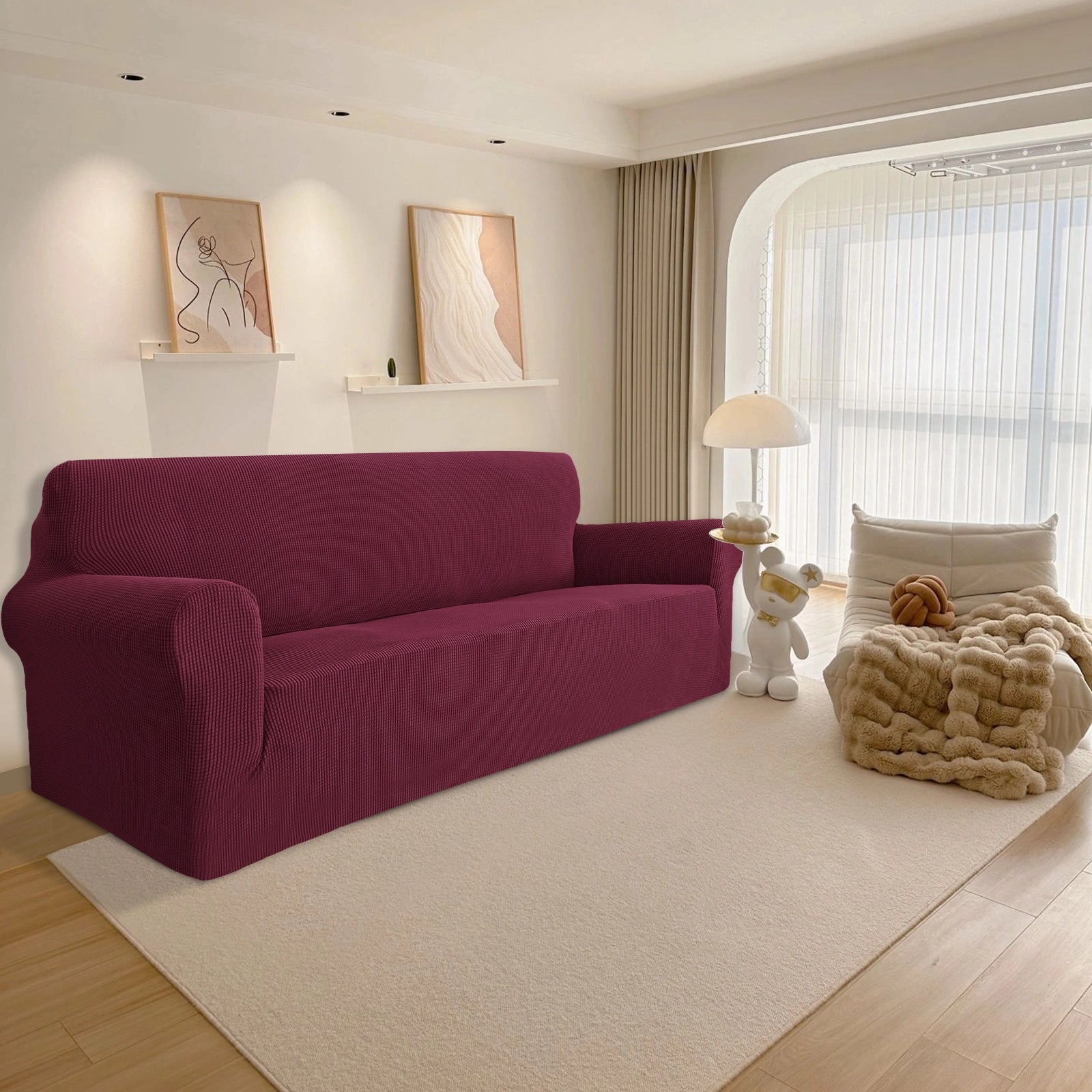 YSTYLE 4 Seater Sofa Cover – Stretch,Anti-Slip & Pet-Friendly, Scratch Resistant, Washable-Grid