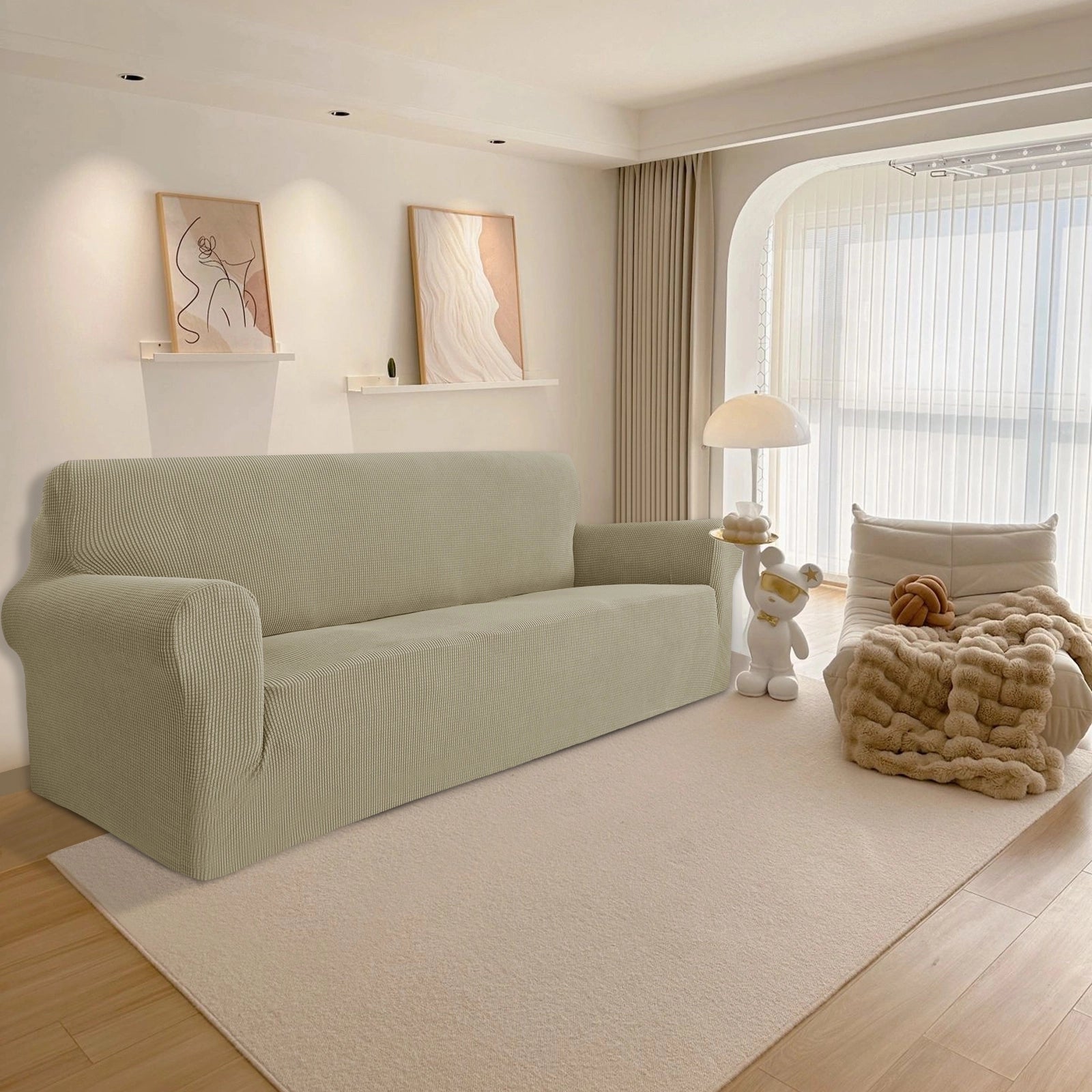 YSTYLE 4 Seater Sofa Cover – Stretch,Anti-Slip & Pet-Friendly, Scratch Resistant, Washable-Grid