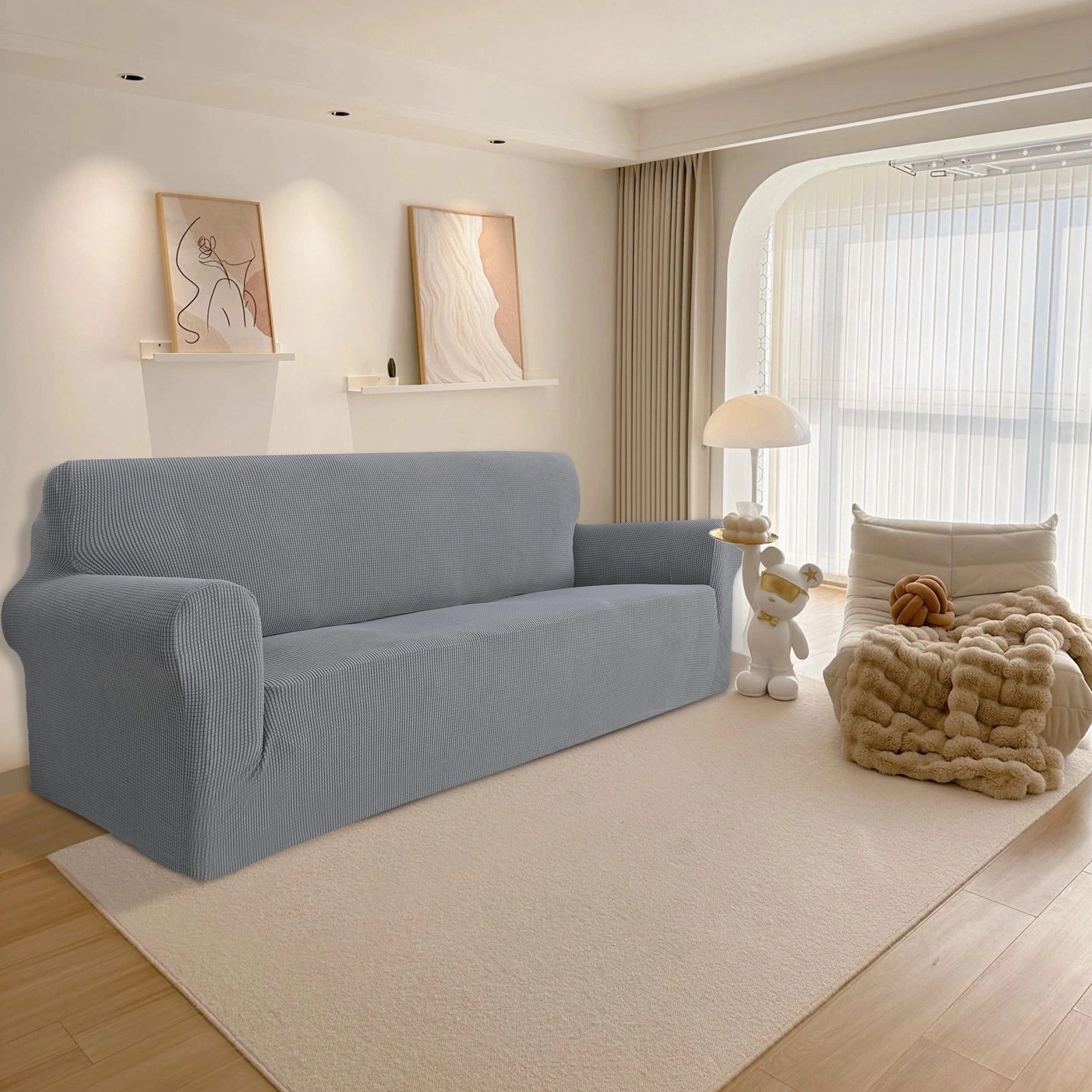 YSTYLE Stretch 4 Seater Sofa Cover with Armrests Anti Slip-YSTYLE