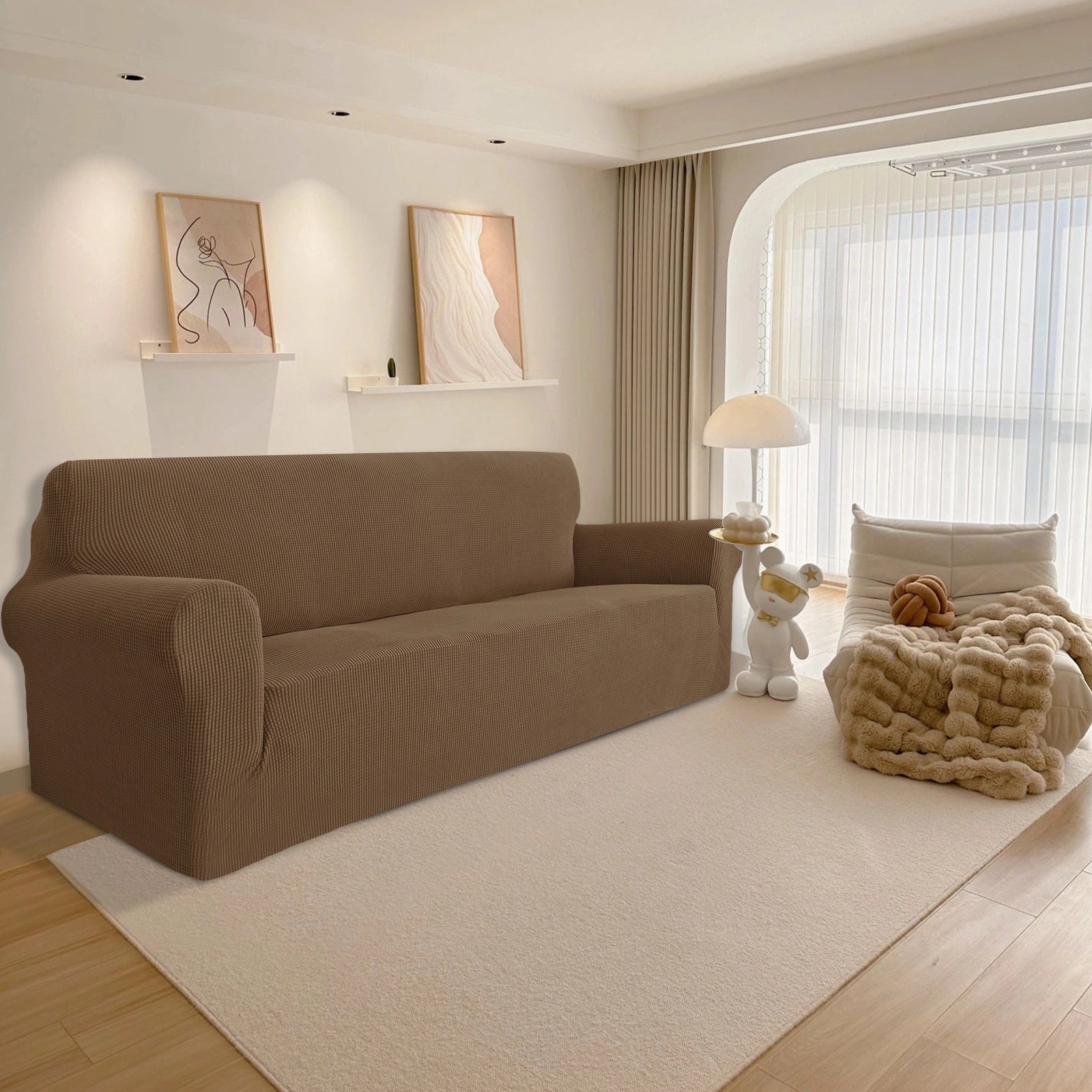 YSTYLE 4 Seater Sofa Cover – Stretch,Anti-Slip & Pet-Friendly, Scratch Resistant, Washable-Grid