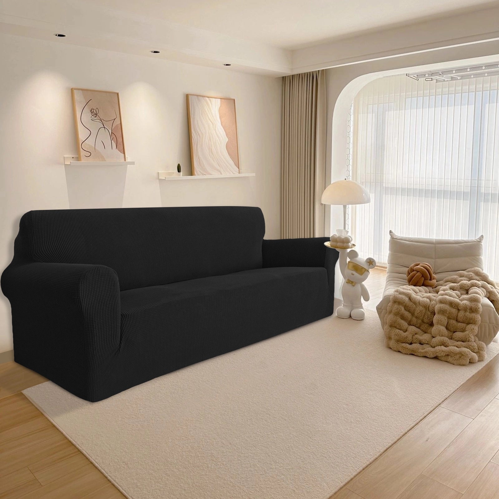 YSTYLE Stretch 3 Seater Sofa Cover with Armrests Anti Slip-YSTYLE