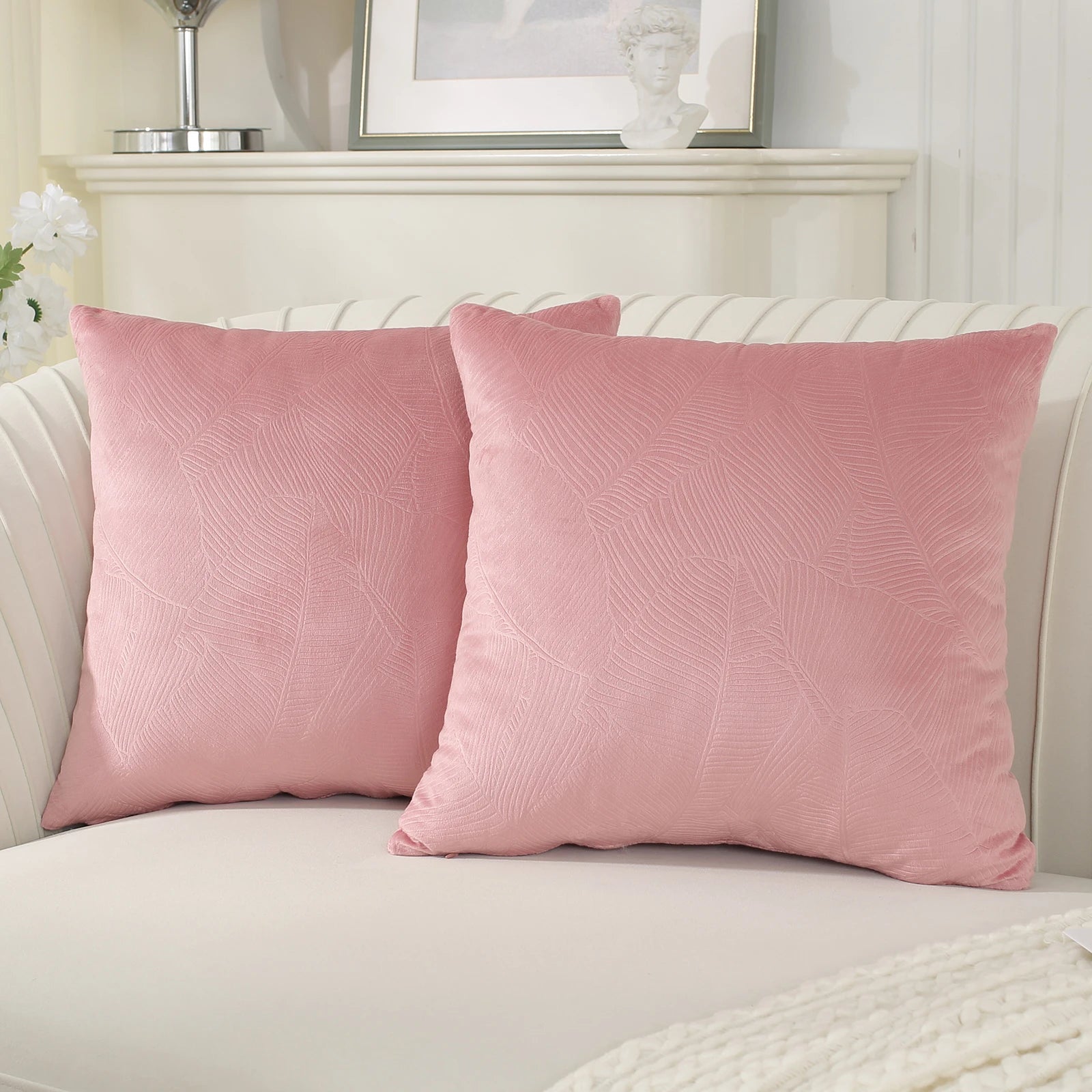 YSTYLE Velvet Sofa Cushion Covers, Decorative Throw Pillow Covers, 2 pcs, Hidden Zipper-Leaf Shape