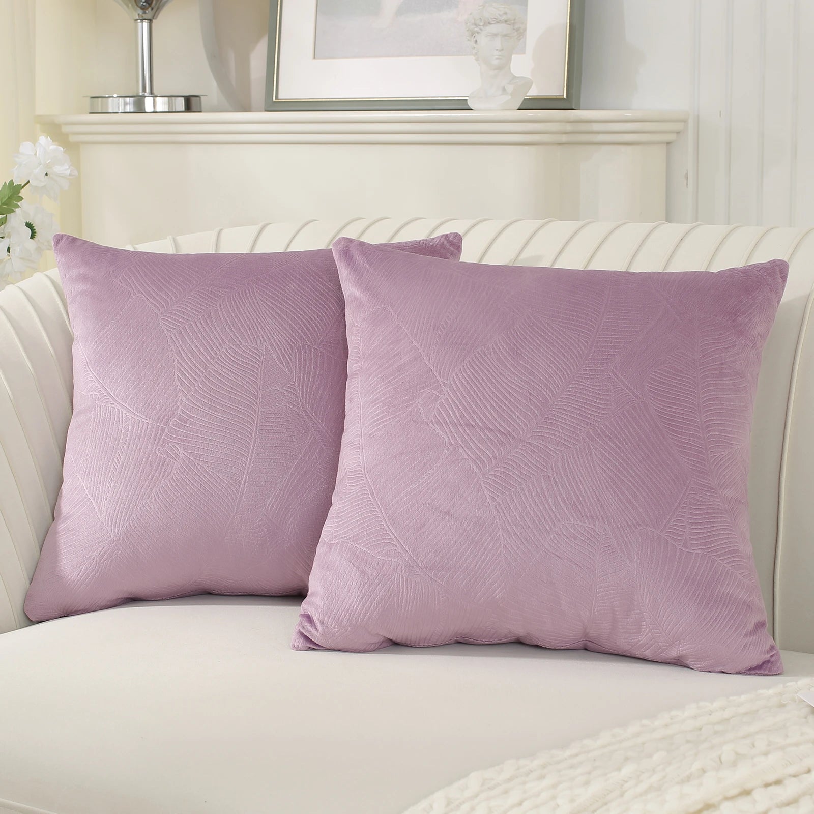 YSTYLE Velvet Sofa Cushion Covers, Decorative Throw Pillow Covers, 2 pcs, Hidden Zipper-Leaf Shape