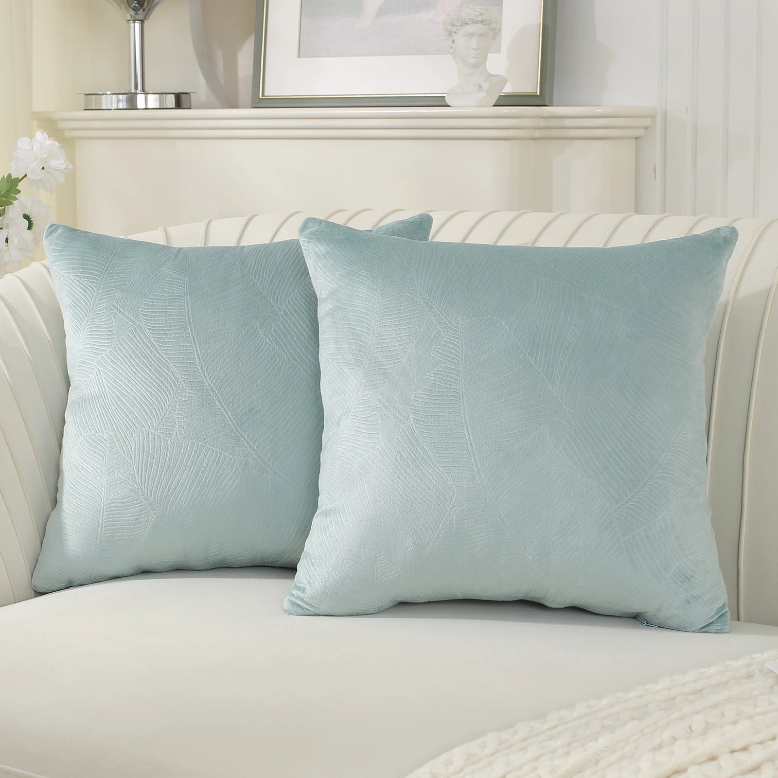 YSTYLE Velvet Sofa Cushion Covers, Decorative Throw Pillow Covers, 2 pcs, Hidden Zipper-Leaf Shape