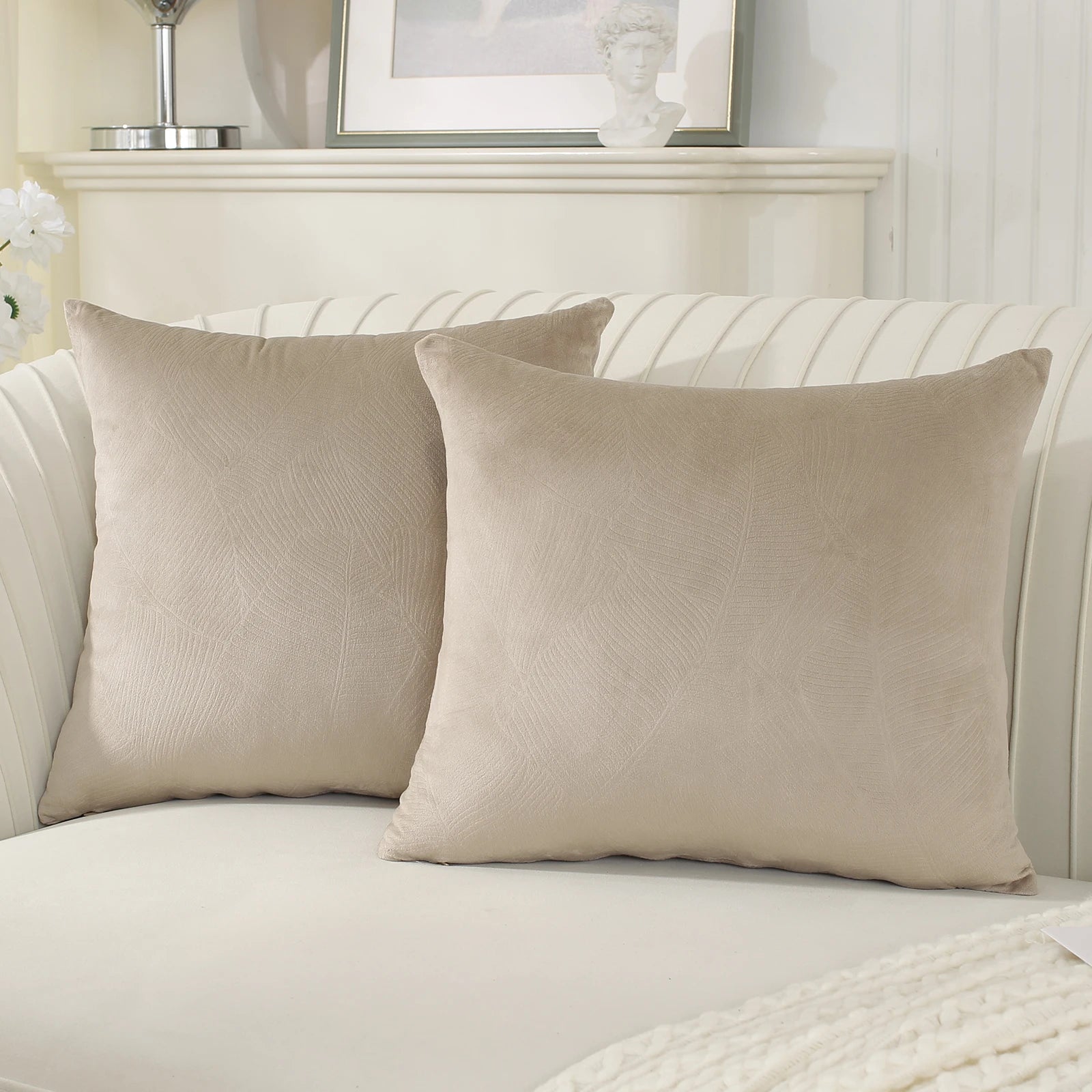 YSTYLE Velvet Sofa Cushion Covers, Decorative Throw Pillow Covers, 2 pcs, Hidden Zipper-Leaf Shape