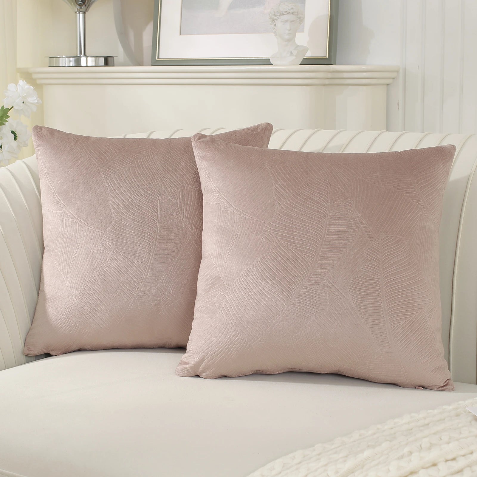 YSTYLE Velvet Sofa Cushion Covers, Decorative Throw Pillow Covers, 2 pcs, Hidden Zipper-Leaf Shape