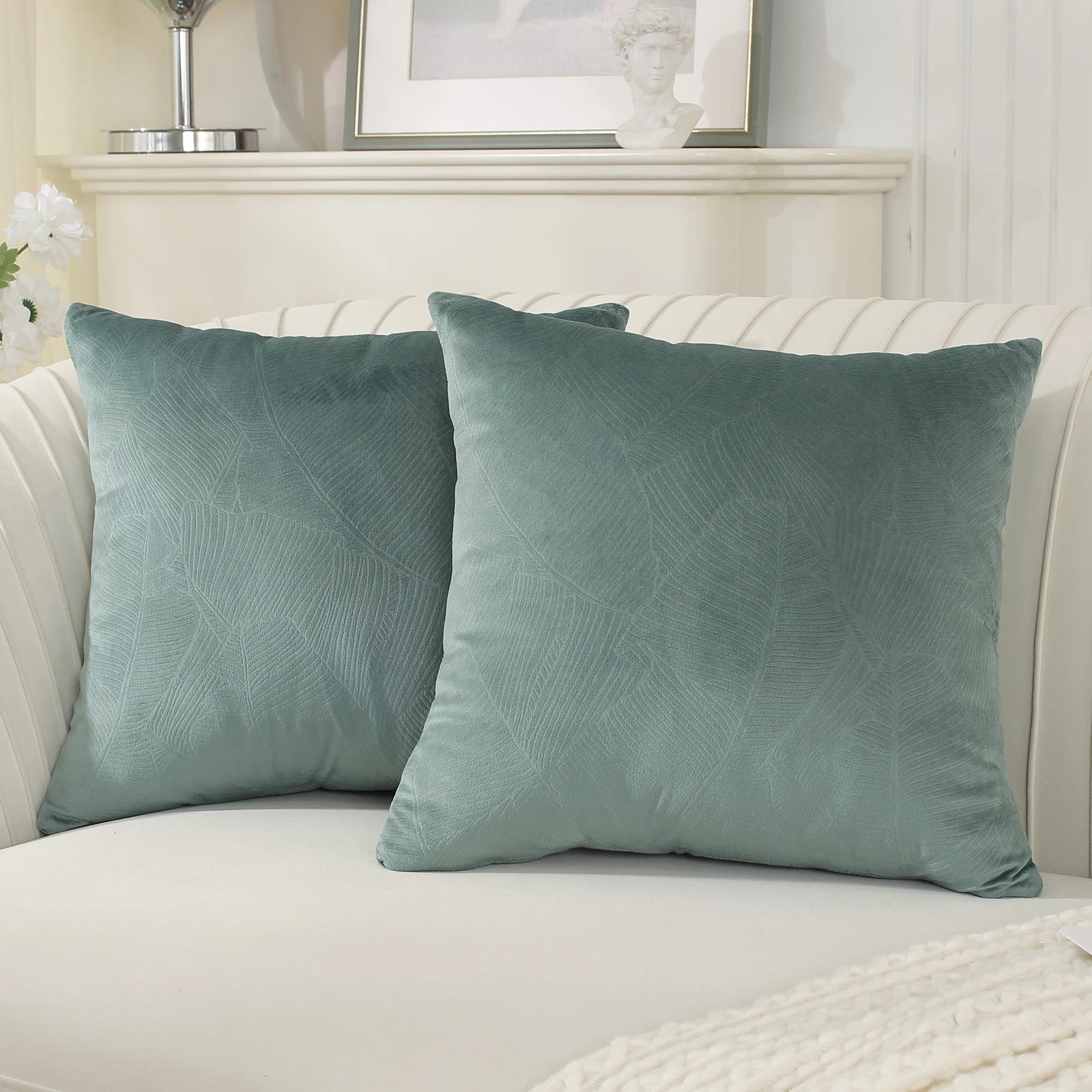YSTYLE Velvet Sofa Cushion Covers, Decorative Throw Pillow Covers, 2 pcs, Hidden Zipper-Leaf Shape