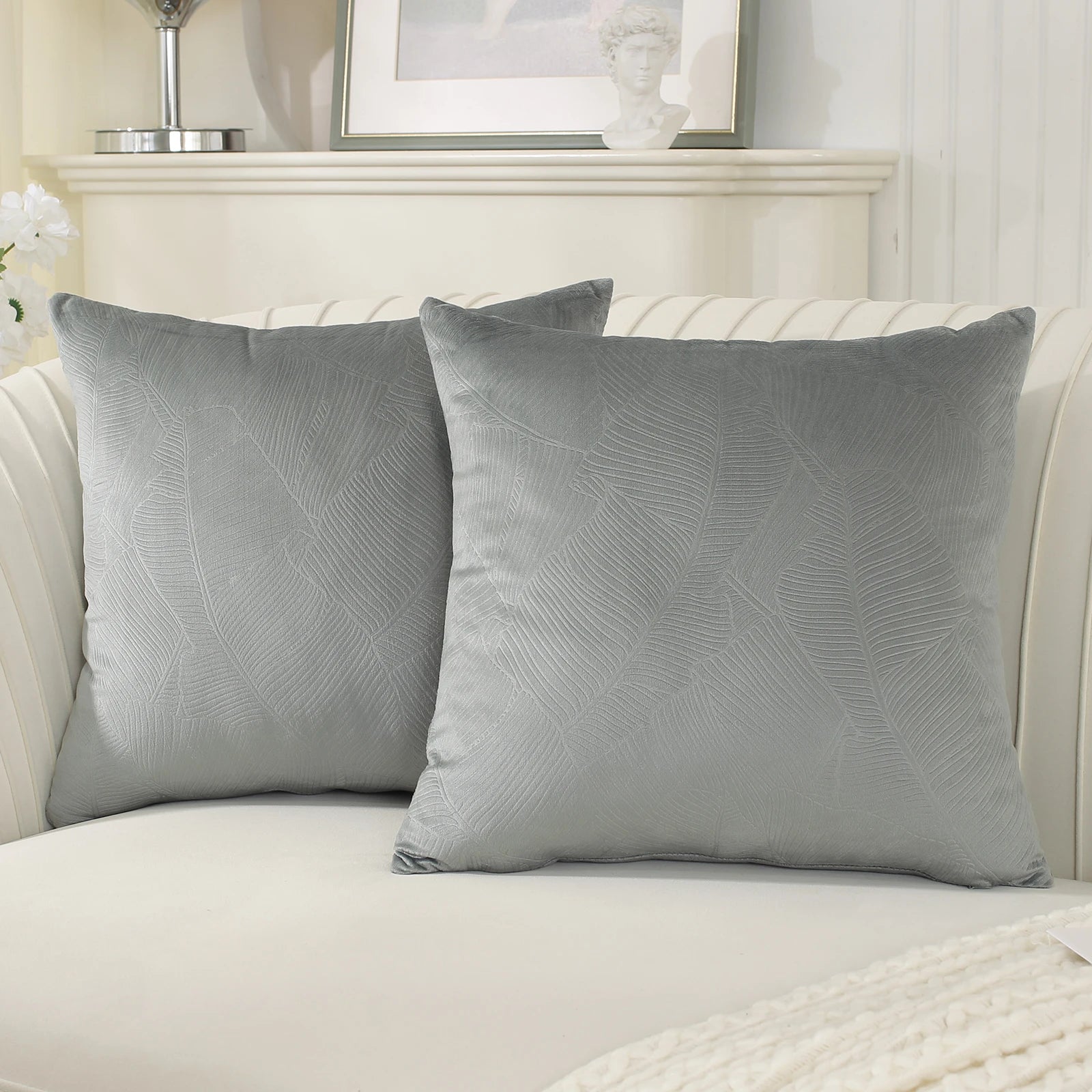 YSTYLE Velvet Sofa Cushion Covers, Decorative Throw Pillow Covers, 2 pcs, Hidden Zipper-Leaf Shape