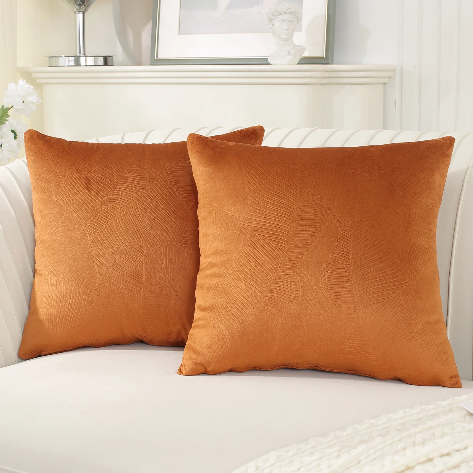 YSTYLE Velvet Sofa Cushion Covers, Decorative Throw Pillow Covers, 2 pcs, Hidden Zipper-Leaf Shape