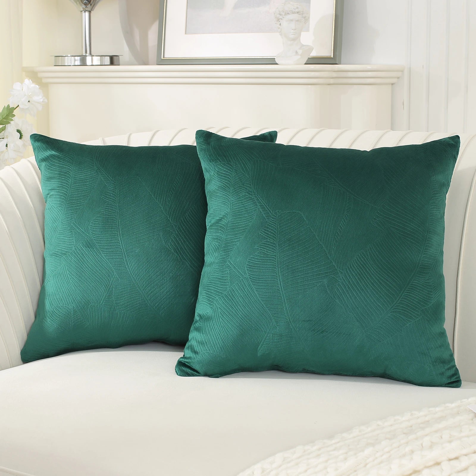 YSTYLE Velvet Sofa Cushion Covers, Decorative Throw Pillow Covers, 2 pcs, Hidden Zipper-Leaf Shape