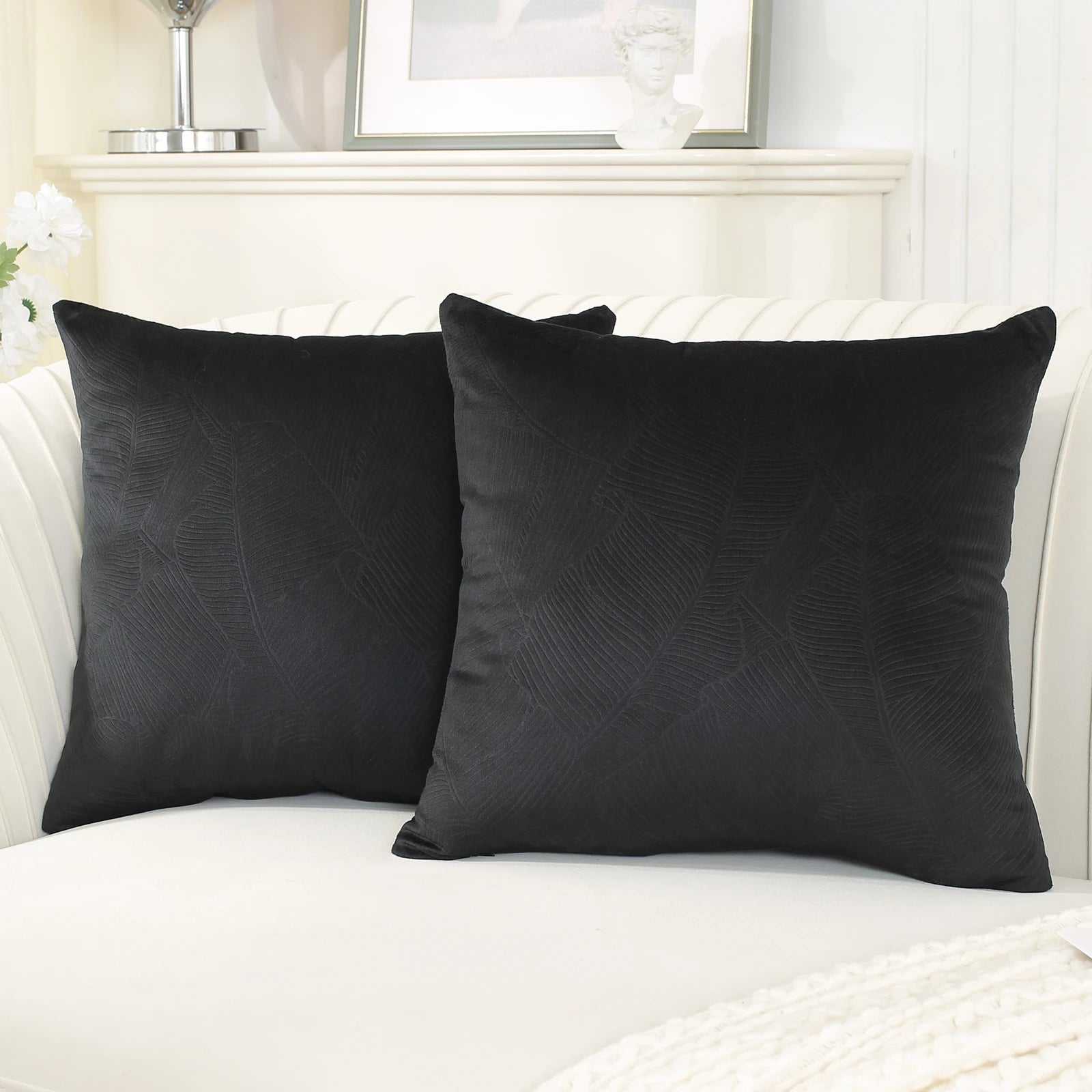 YSTYLE Velvet Sofa Cushion Covers, Decorative Throw Pillow Covers, 2 pcs, Hidden Zipper-Leaf Shape