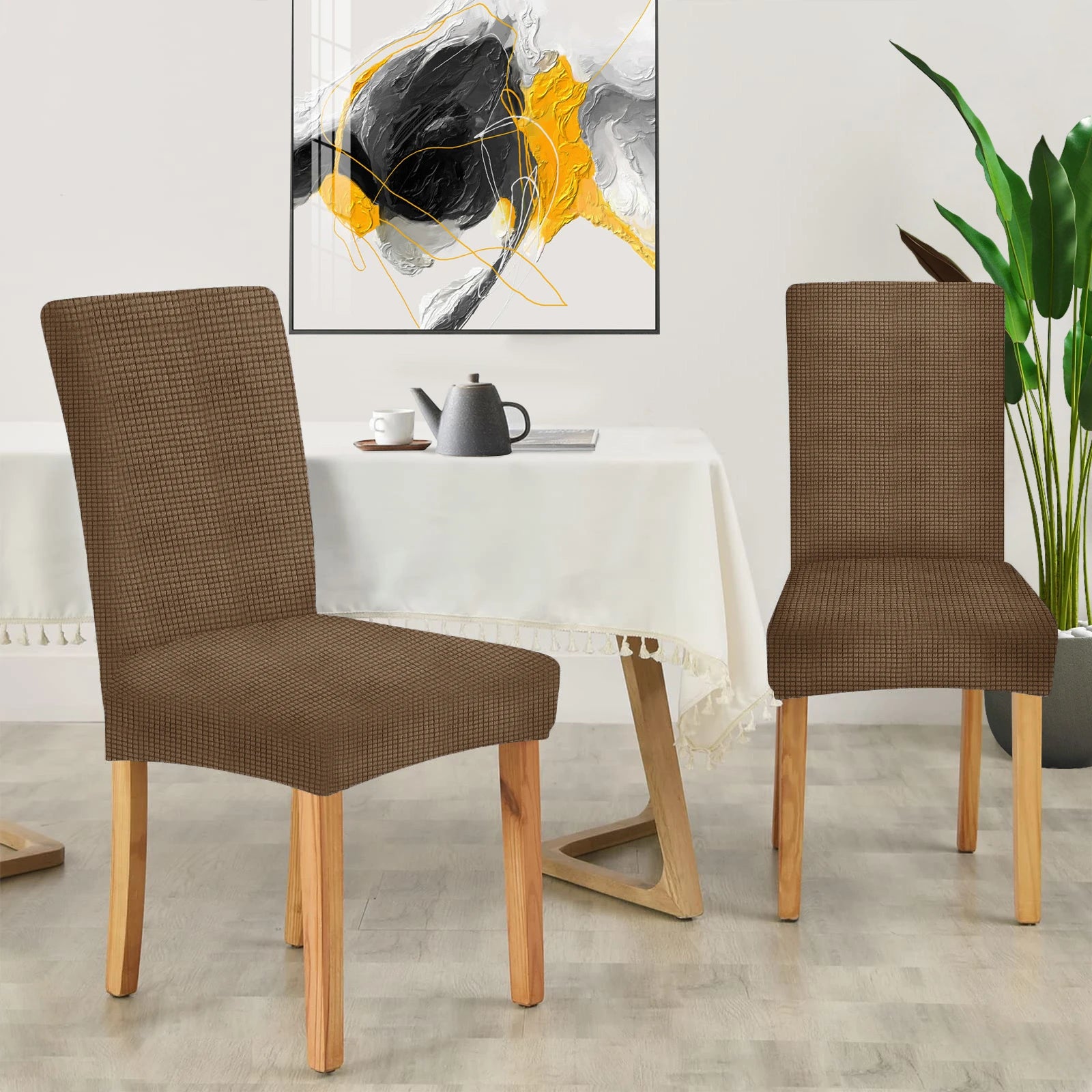 YSTYLE 6 Pieces Stretch Dining Chair Covers Jacquard Pattern-YSTYLE