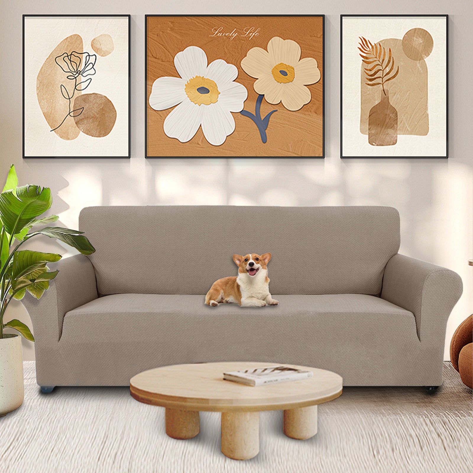 YSTYLE 3 Seater Sofa Cover – Stretch Jacquard, Anti-Slip, Cat-Proof, Washable, Full Cover-Knot