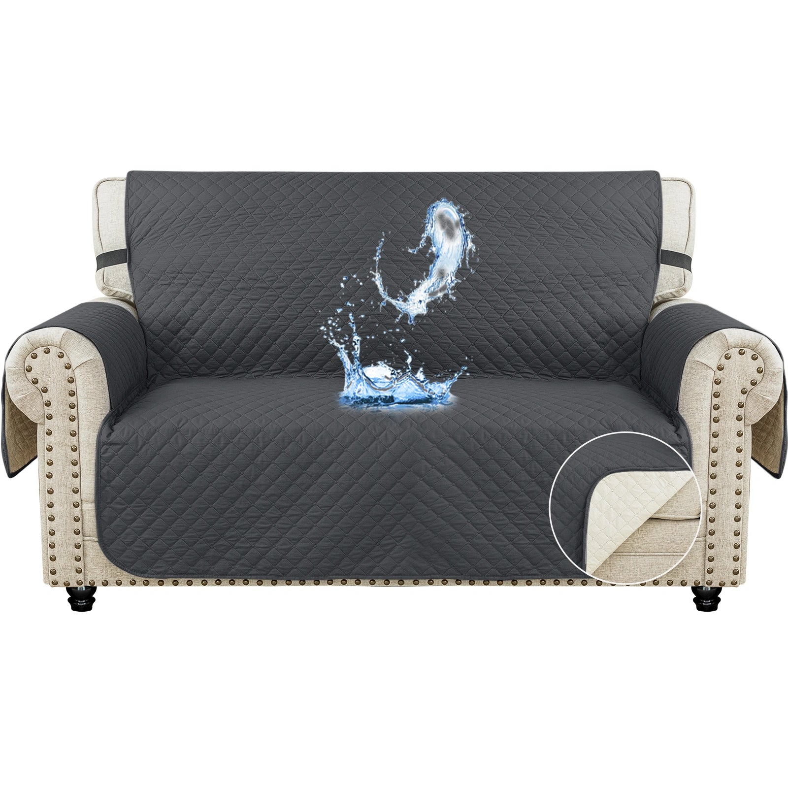 YSTYLE 2 Seater Couch Protector & WaterProof – Stretch Sofa Cover, Anti-Slip with Storage Pocket, Ideal for Pets-Rhombic