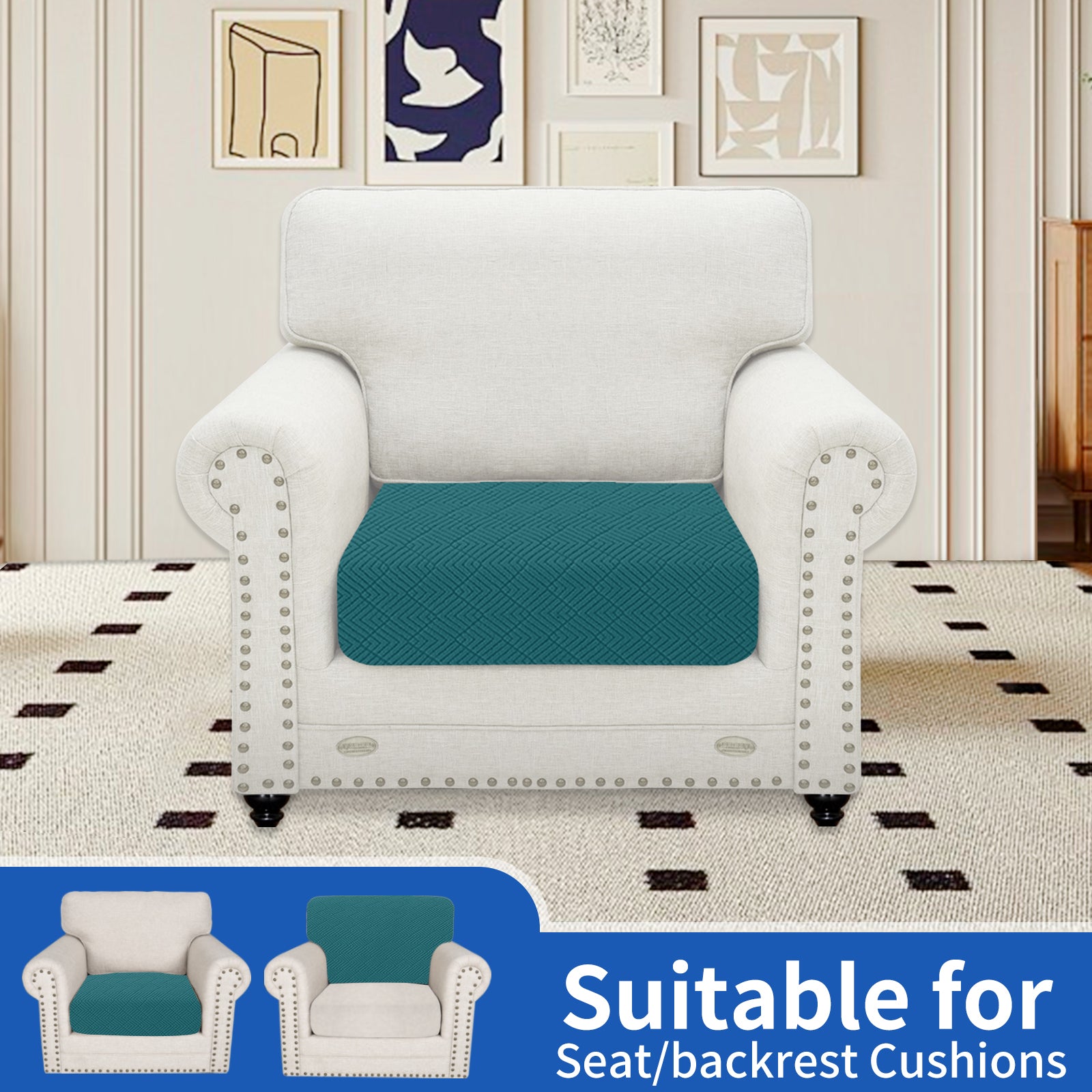 YSTYLE 1 Piece Sofa Cushion Cover – Stretch Fit, Universal Use, Anti-Slip, Scratch Resistant, Geometric Design-Rhombic