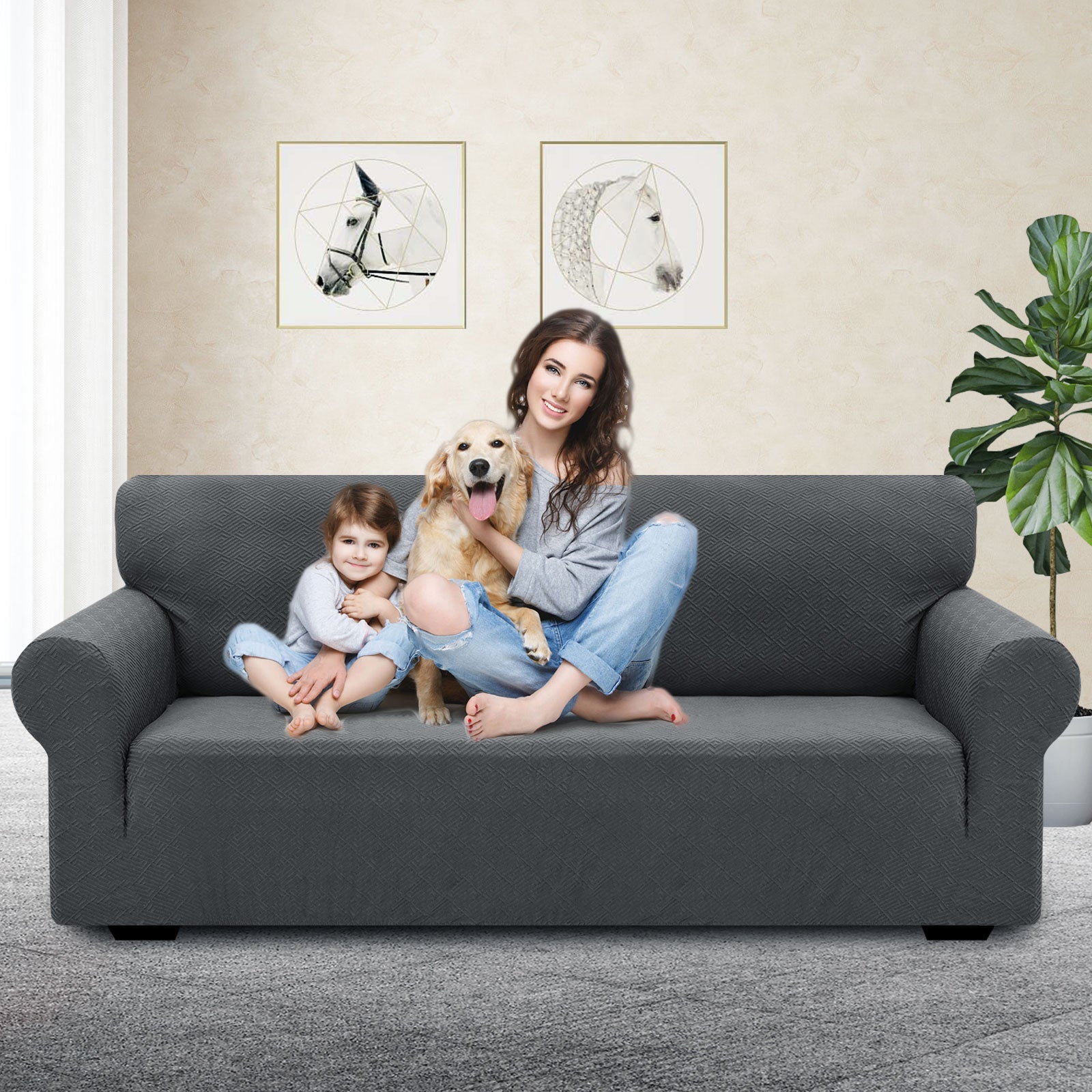 Manta para sofá de 3 asientos YSTYLE - Ajuste elástico, resistente a arañazos de mascotas, geométrico jacquard, antideslizante, lavable - Forma de espalda