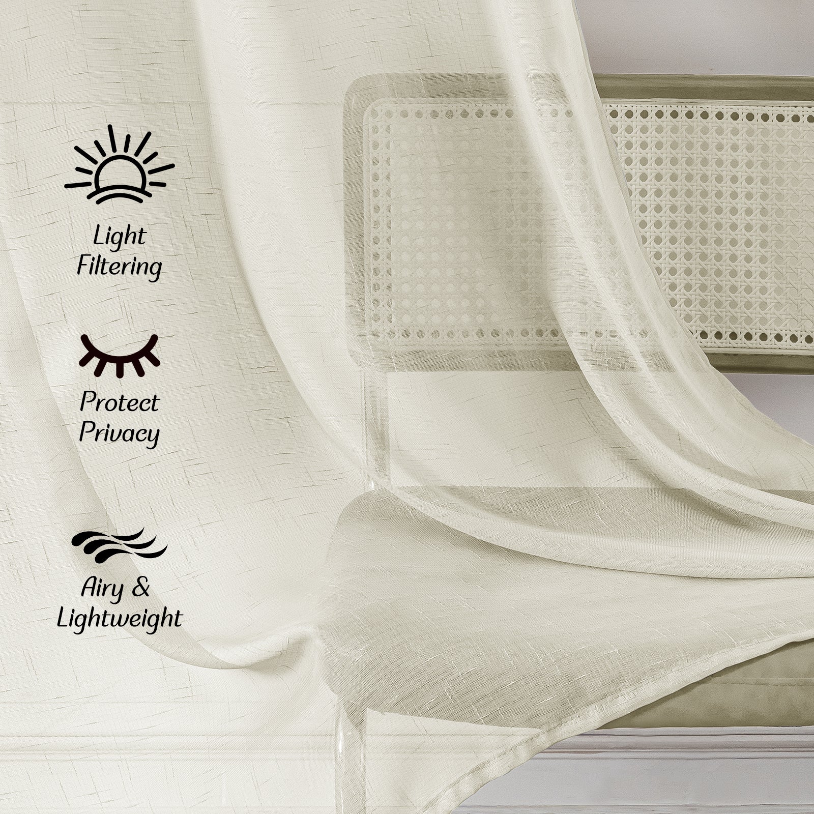 YSTYLE 2 Pieces Linen Look Voile Curtains Eyelets-YSTYLE