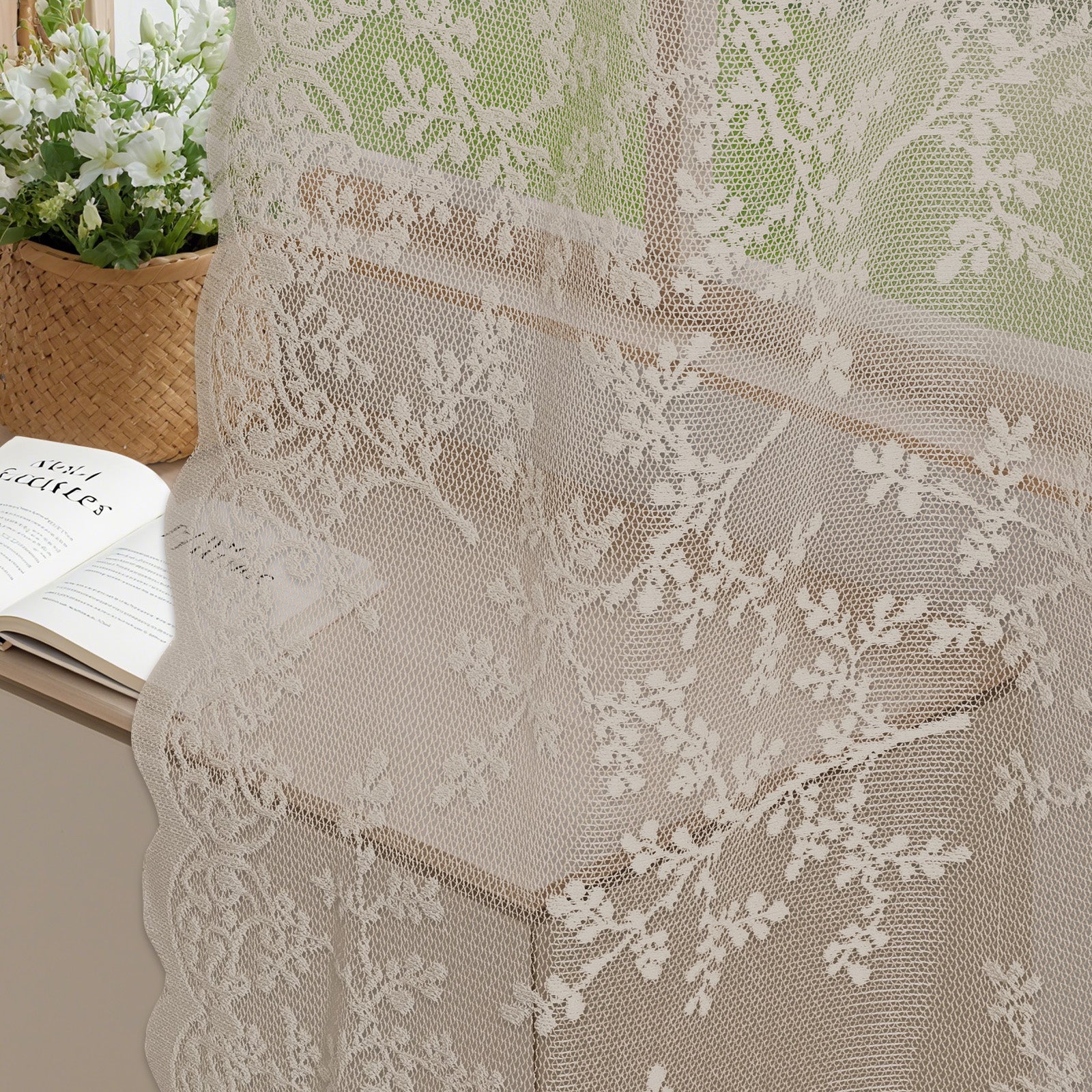 YSTYLE 2 Pieces Semi Sheer Lace Curtains Eyelets-YSTYLE