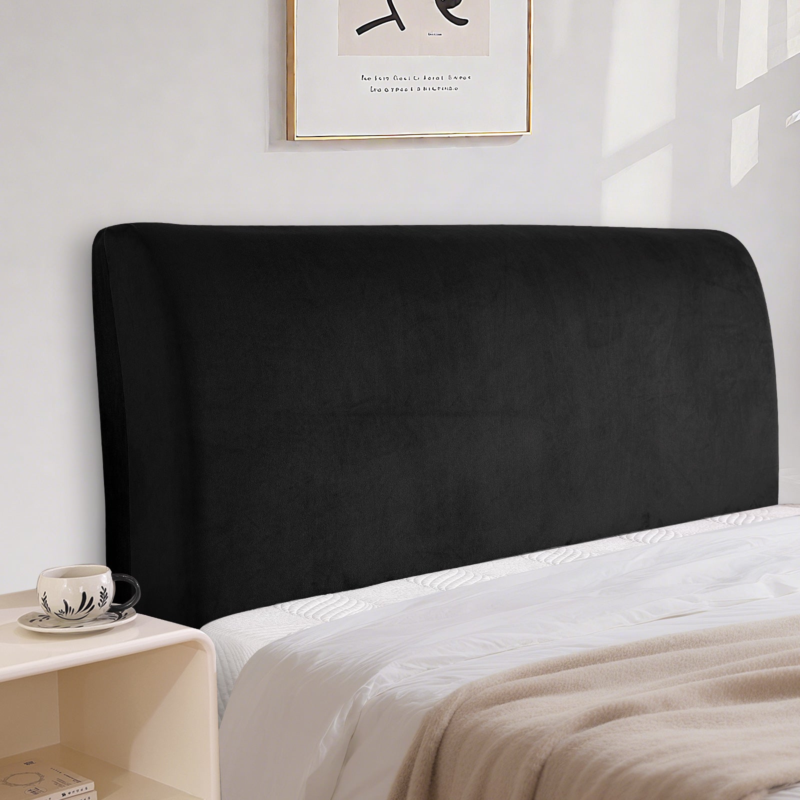 Ystyle 180cm Velvet Headboard Cover, Elastic Slipcover for Bed Headboard, Solid Color Washable Headboard Protector for Single/Double Beds
