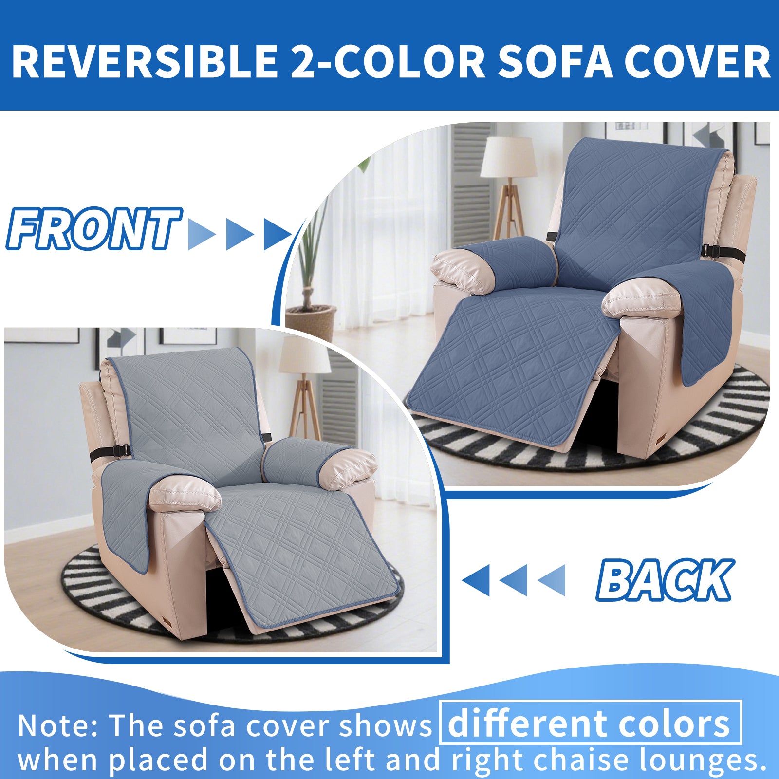 YSTYLE Reversible Reclining Armchair Cover with Armrests Anti Scratch-YSTYLE