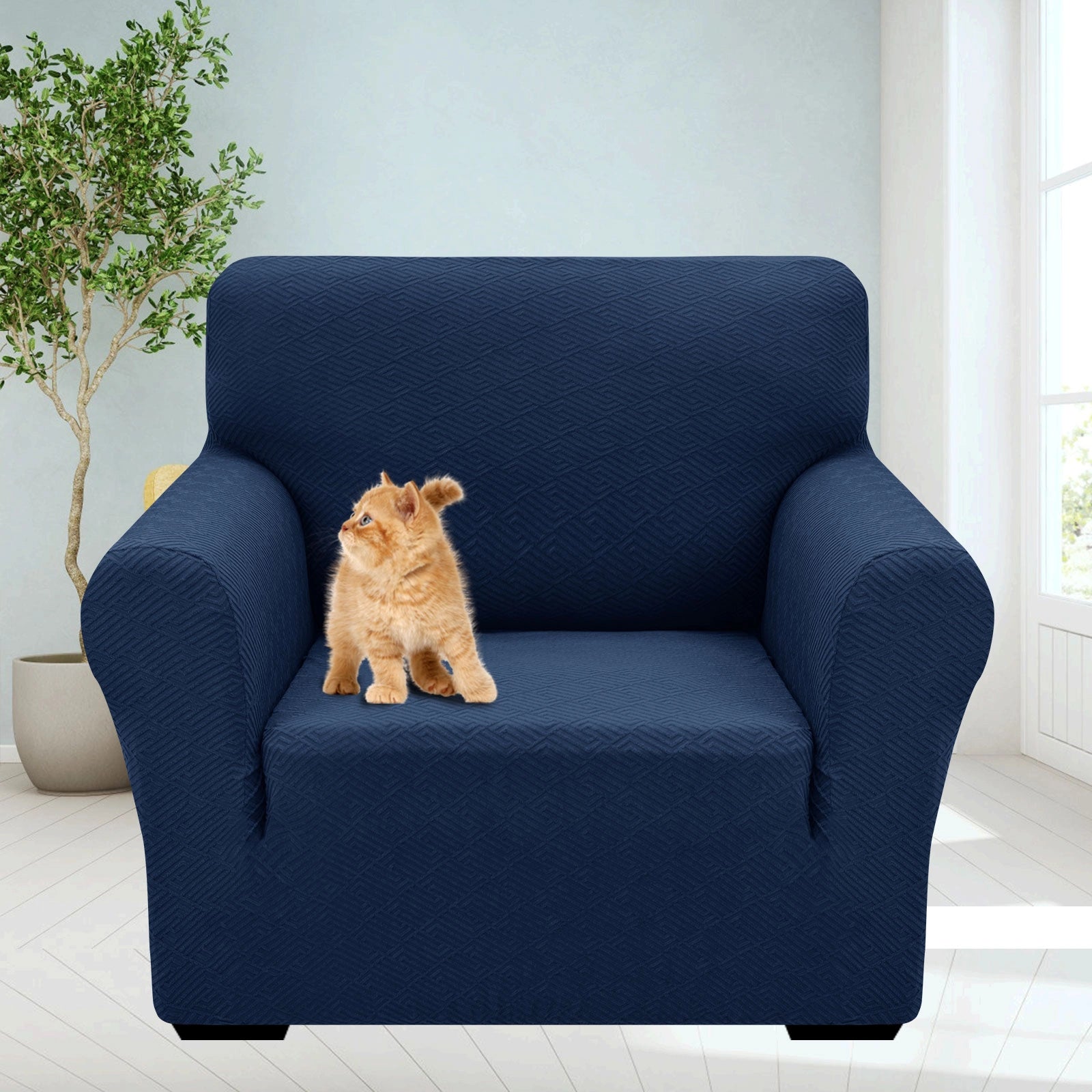 YSTYLE 1 Seater Sofa Cover – Stretch Fit, Pet Scratch Resistant, Geometric Jacquard, Anti-Slip, Washable-Back Shape