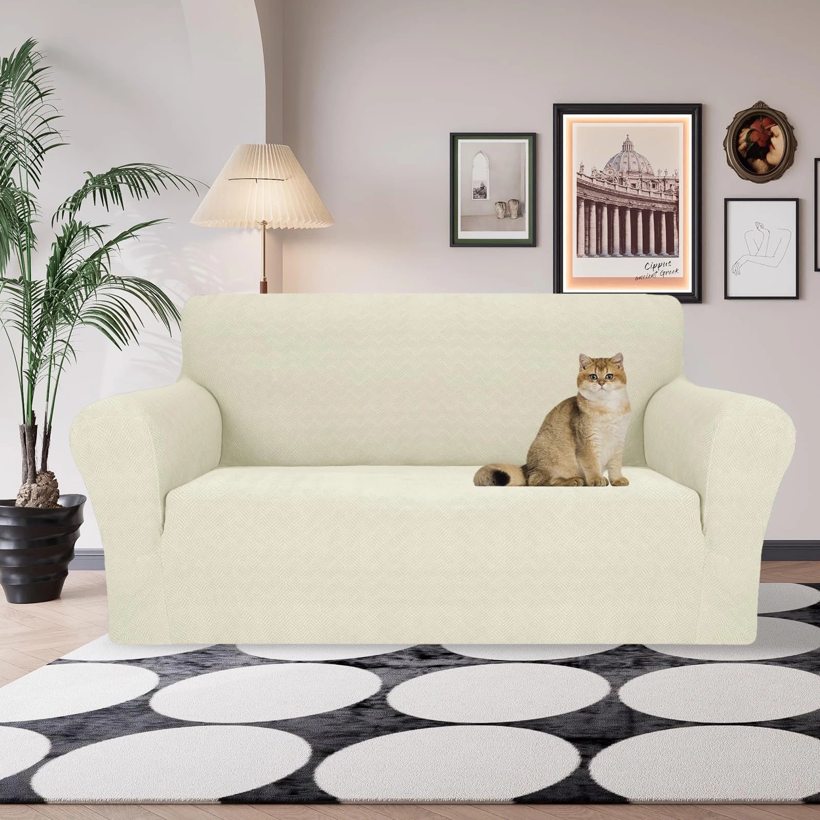 YSTYLE Stretch 2 Seater Sofa Cover with Armrests Anti-Slip Washable-YSTYLE