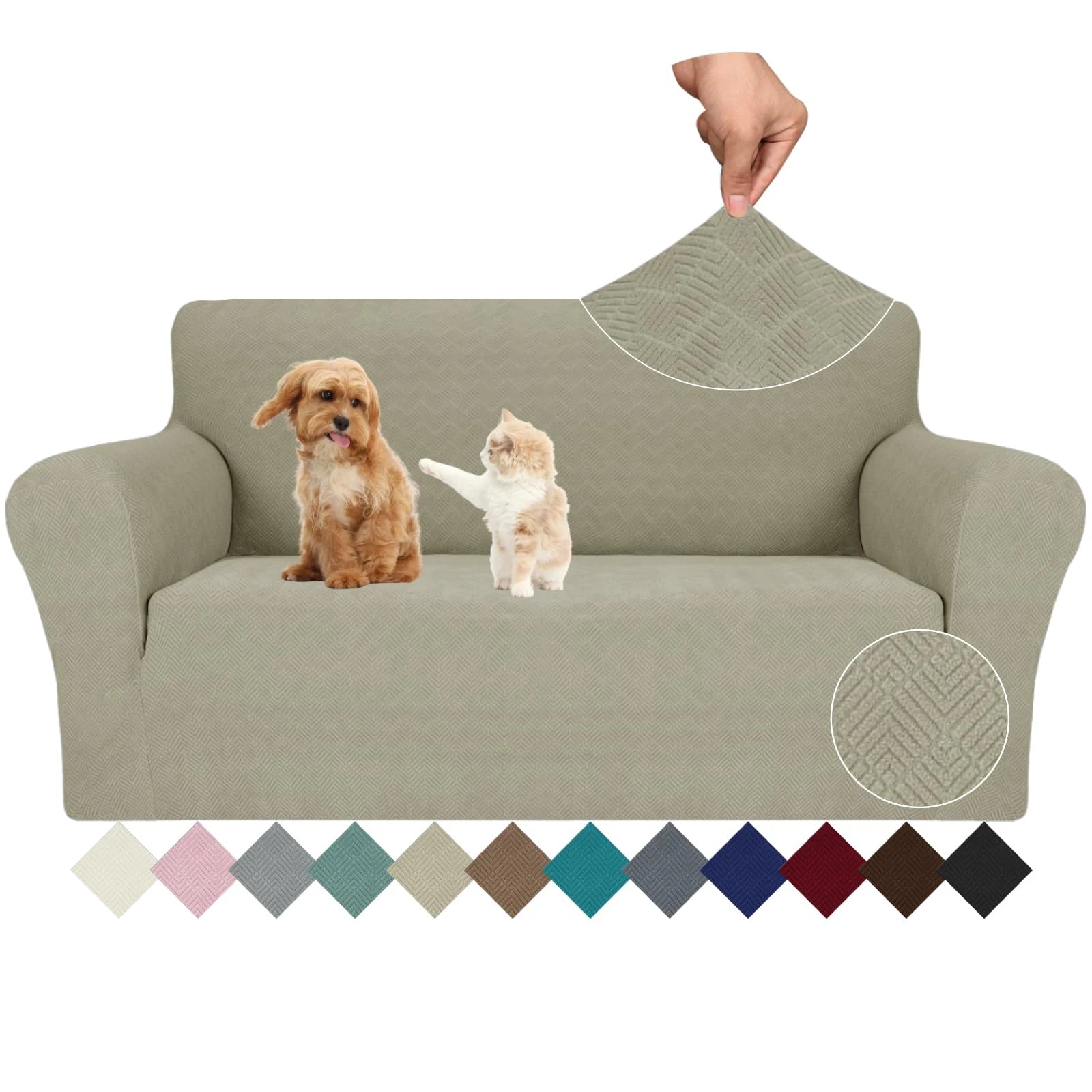 YSTYLE Stretch 2 Seater Sofa Cover with Armrests Anti-Slip Washable-YSTYLE