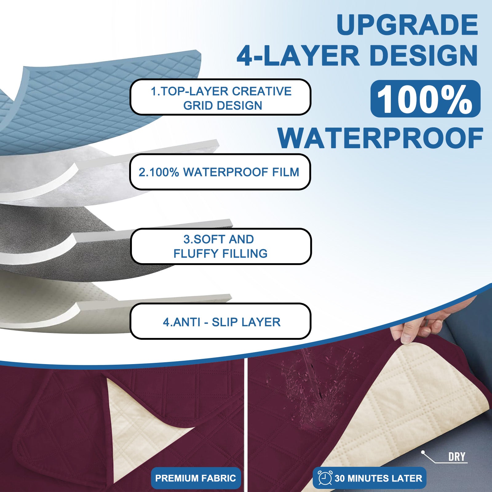 Ystyle 100% Waterproof 2 Seater Sofa Cover with Side Pockets-YSTYLE