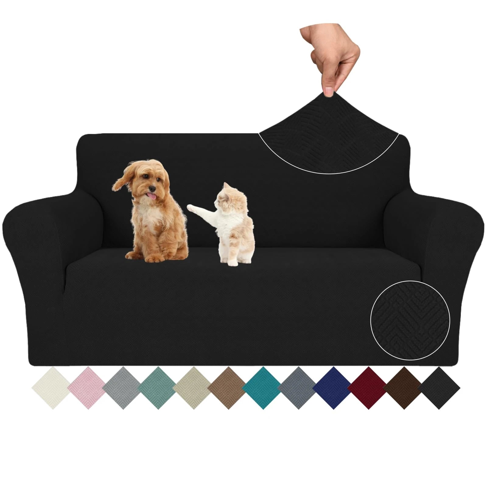YSTYLE Stretch 2 Seater Sofa Cover with Armrests Anti-Slip Washable-YSTYLE