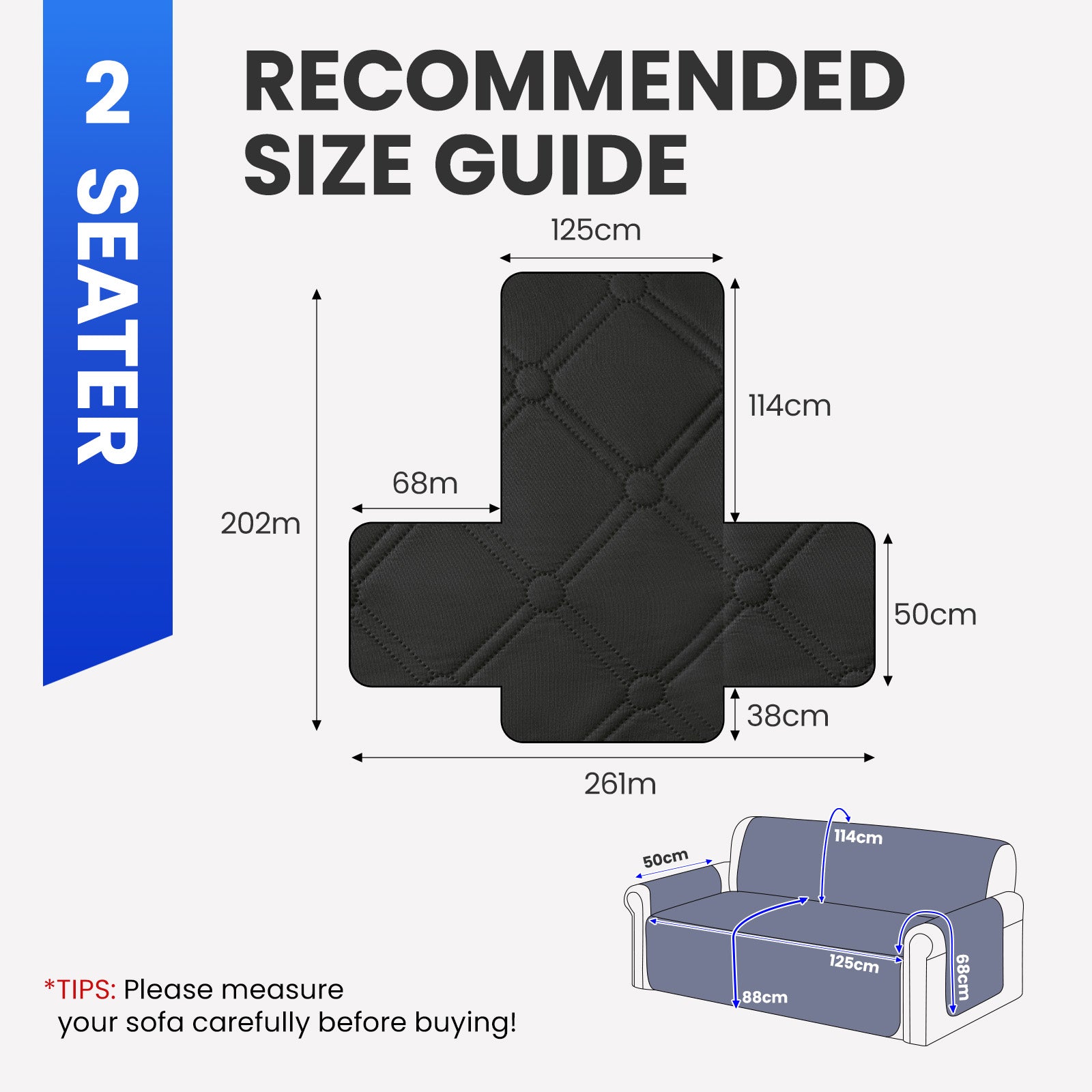 Ystyle Waterproof 2 Seater Sofa Cover with Armrests Side Pockets