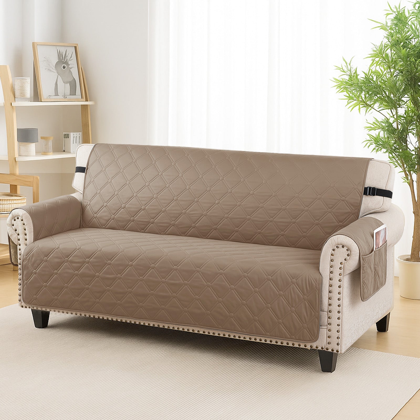 Ystyle Waterproof 2 Seater Sofa Cover with Armrests Side Pockets