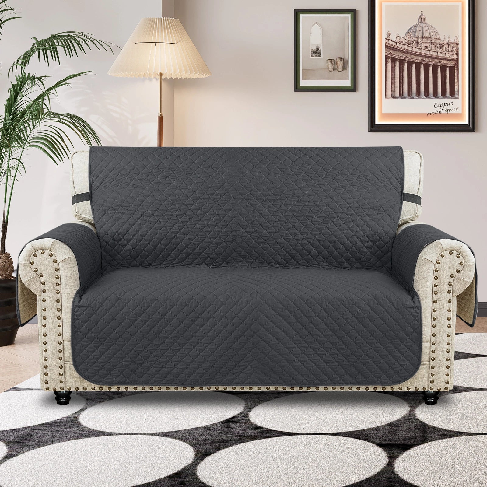 YSTYLE 2 Seater Couch Protector & WaterProof – Stretch Sofa Cover, Anti-Slip with Storage Pocket, Ideal for Pets-Rhombic