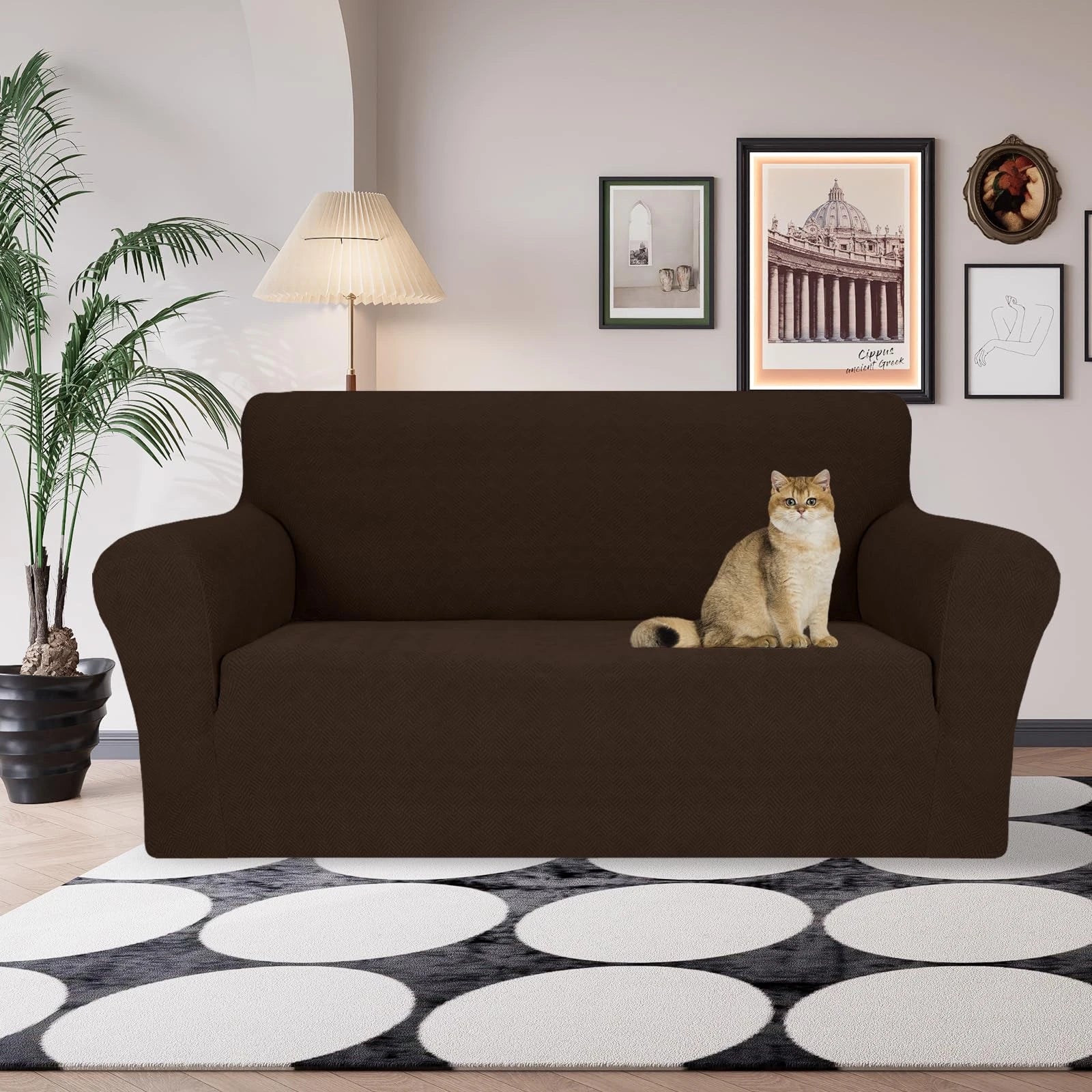 YSTYLE Stretch 2 Seater Sofa Cover with Armrests Anti-Slip Washable-YSTYLE