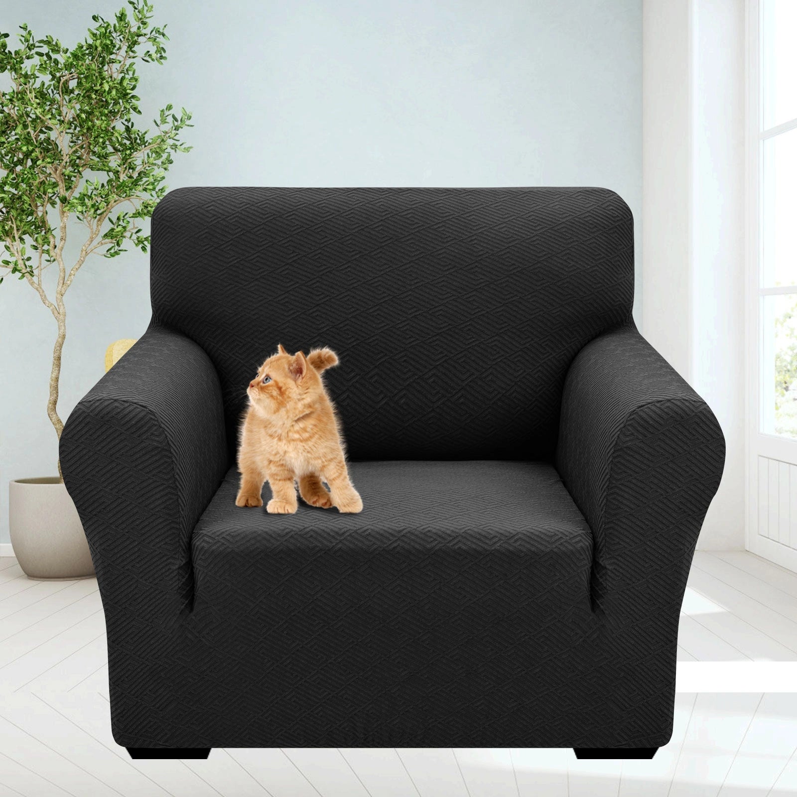 YSTYLE 1 Seater Sofa Cover – Stretch Fit, Pet Scratch Resistant, Geometric Jacquard, Anti-Slip, Washable-Back Shape