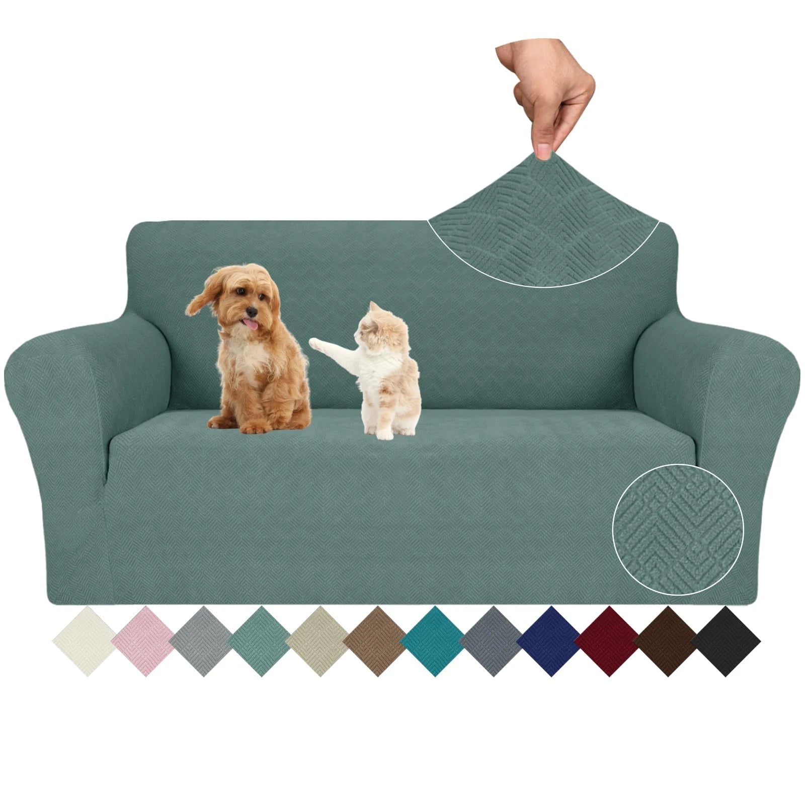 YSTYLE Stretch 2 Seater Sofa Cover with Armrests Anti-Slip Washable-YSTYLE