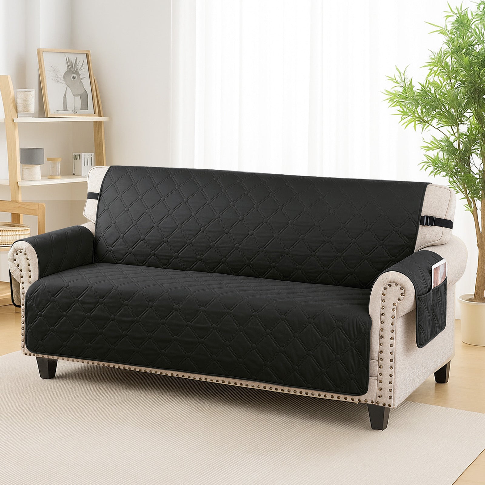 Ystyle Waterproof 2 Seater Sofa Cover with Armrests Side Pockets